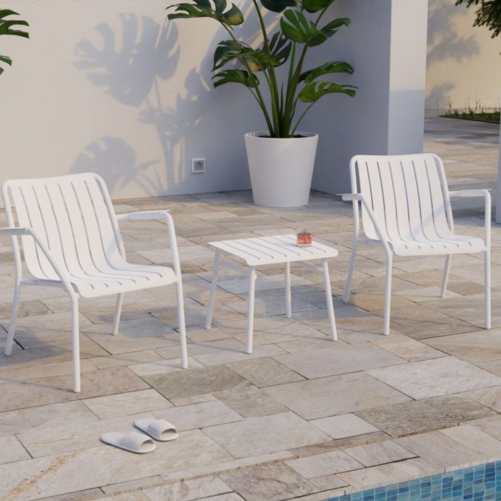 Roku Outdoor Low Stool Footrest in Matt White gallery detail image