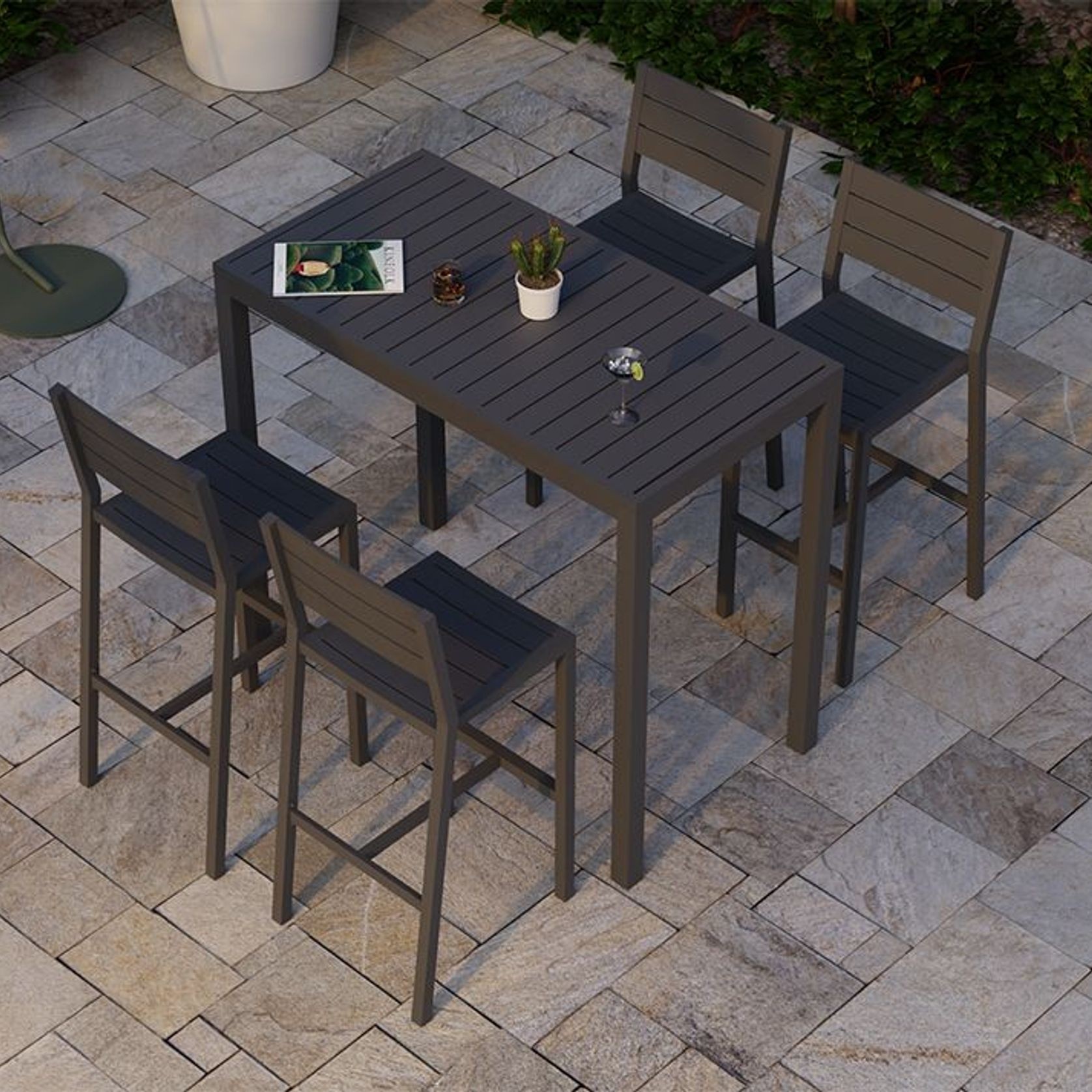 Halki Stool With Backrest - Charcoal gallery detail image