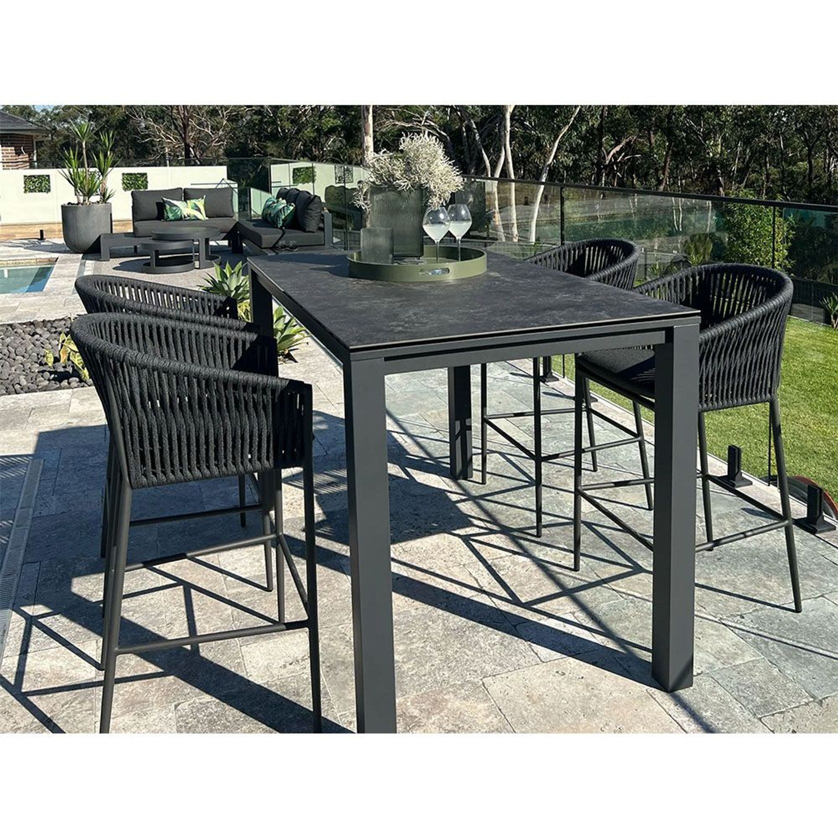 Adele Ceramic Outdoor Bar Table & 4x Gizella Bar Chairs gallery detail image
