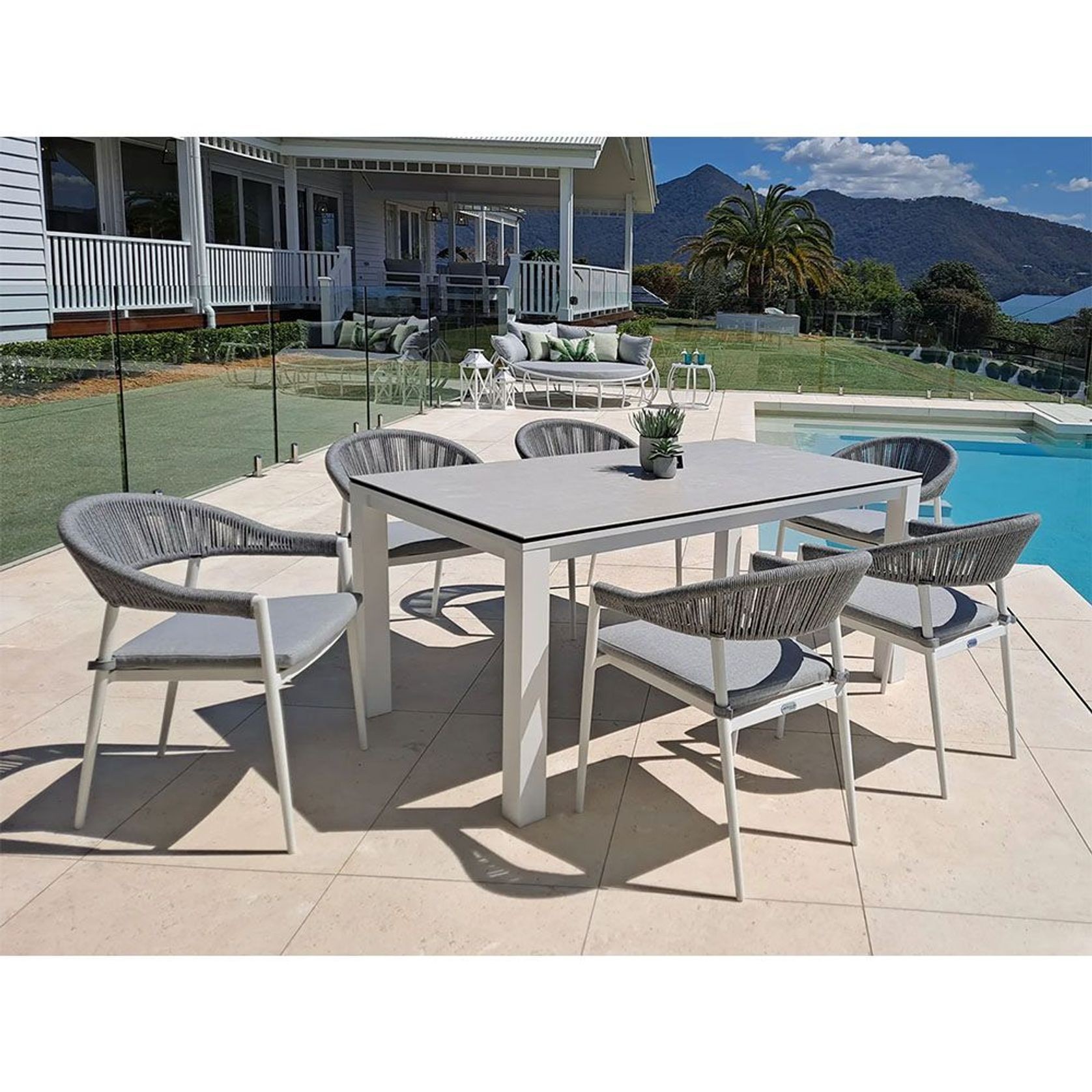 Adele Ceramic Outdoor table with 6 Nivala Chairs gallery detail image
