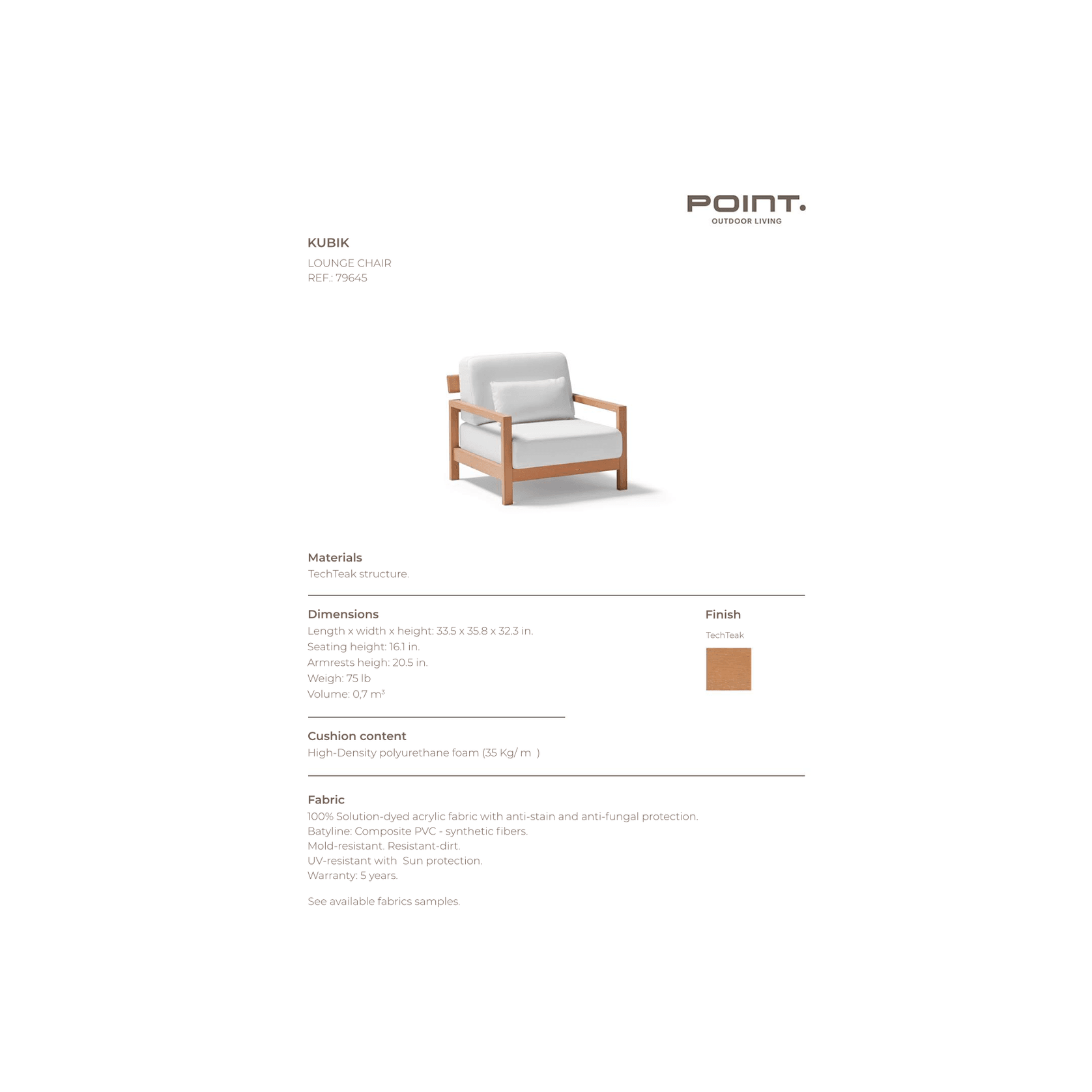 Kubik Outdoor TechTeak Armchair by Point gallery detail image