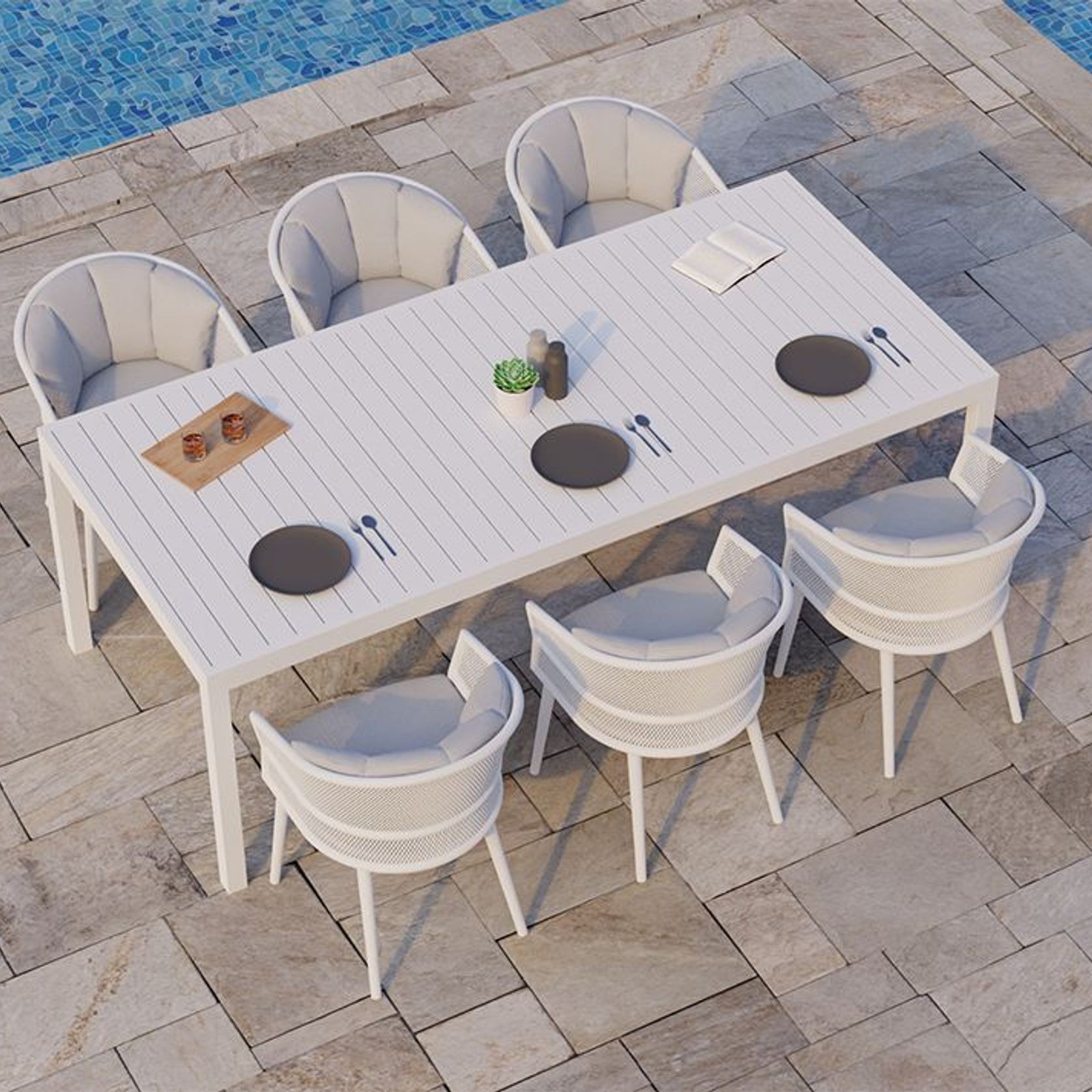 Avila Dining Chair - White - Light Grey Cushion gallery detail image