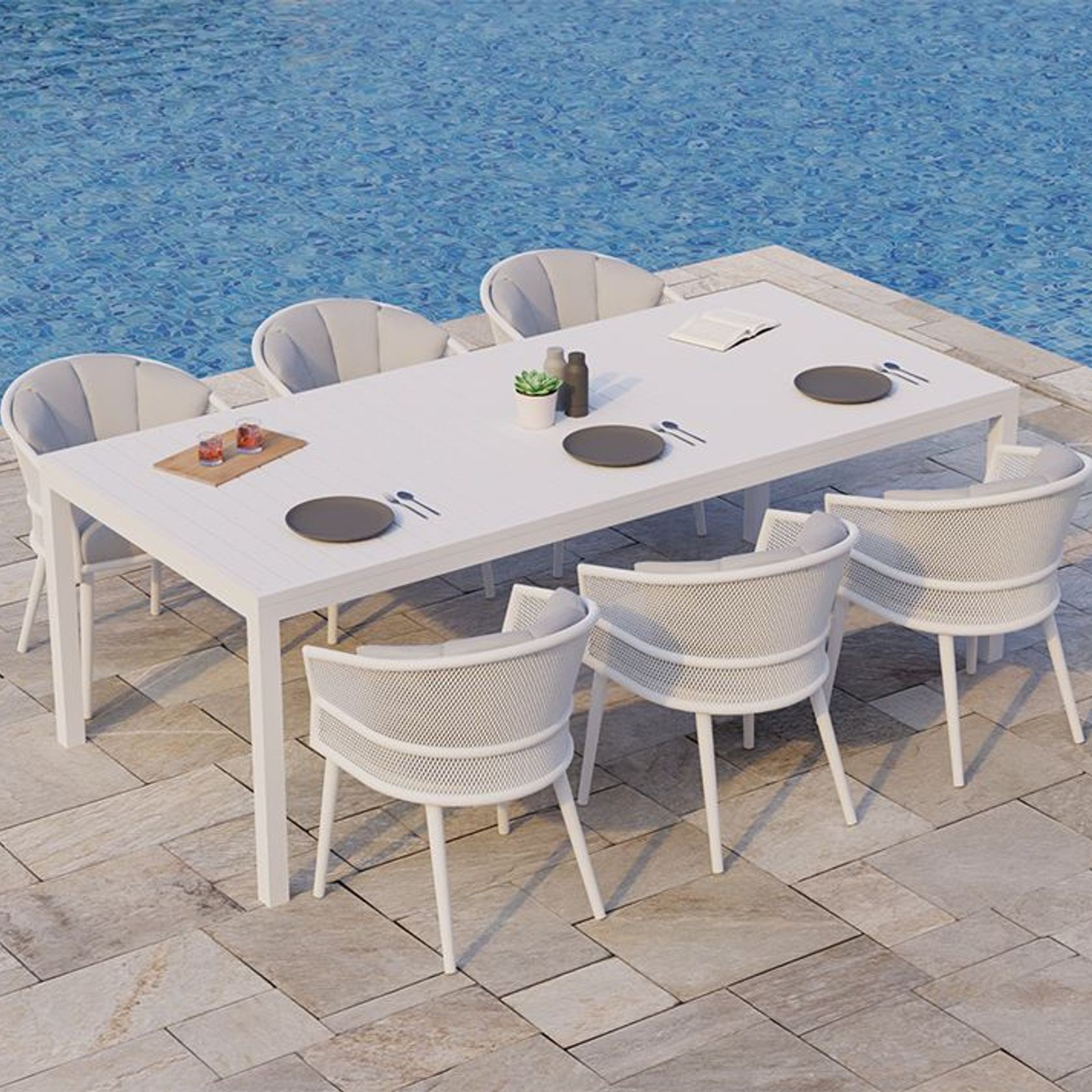 Avila Dining Chair - White - Light Grey Cushion gallery detail image