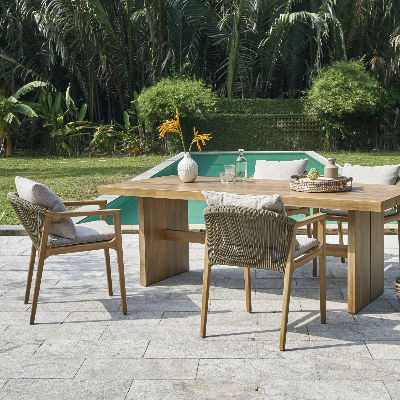 Caracas Acacia Outdoor Chair | Light Brown Fabric gallery detail image