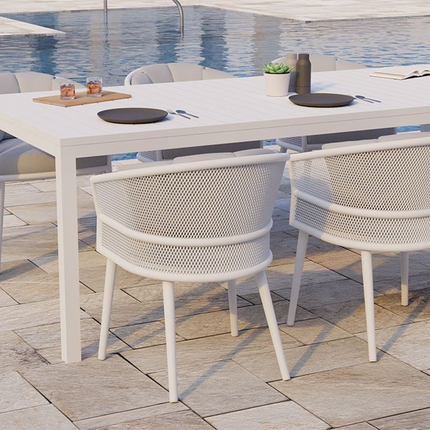 Avila Dining Chair - White - Light Grey Cushion gallery detail image