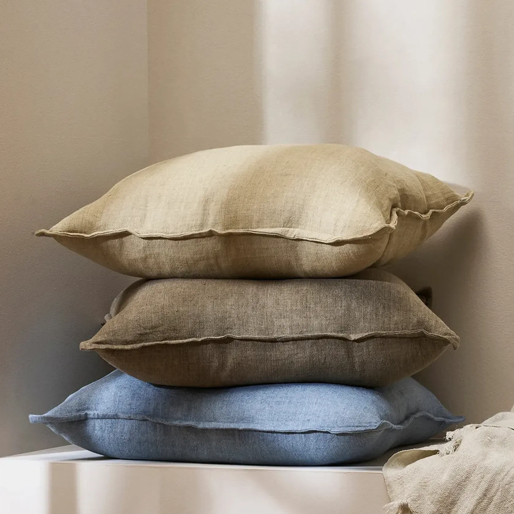 Baya Cassia Handwoven 100% Linen Cushion - Greige | Square gallery detail image