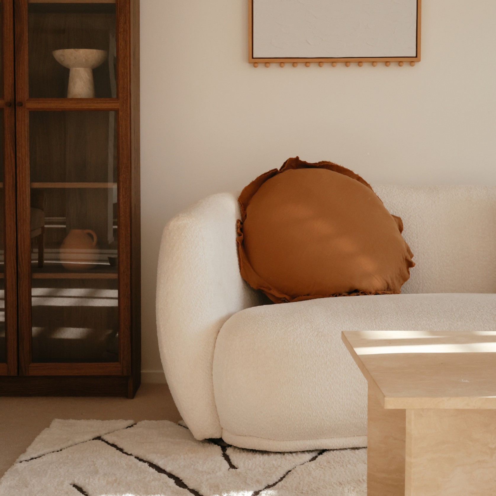 100% Flax Linen Round Feather Filled Cushion | Ginger gallery detail image