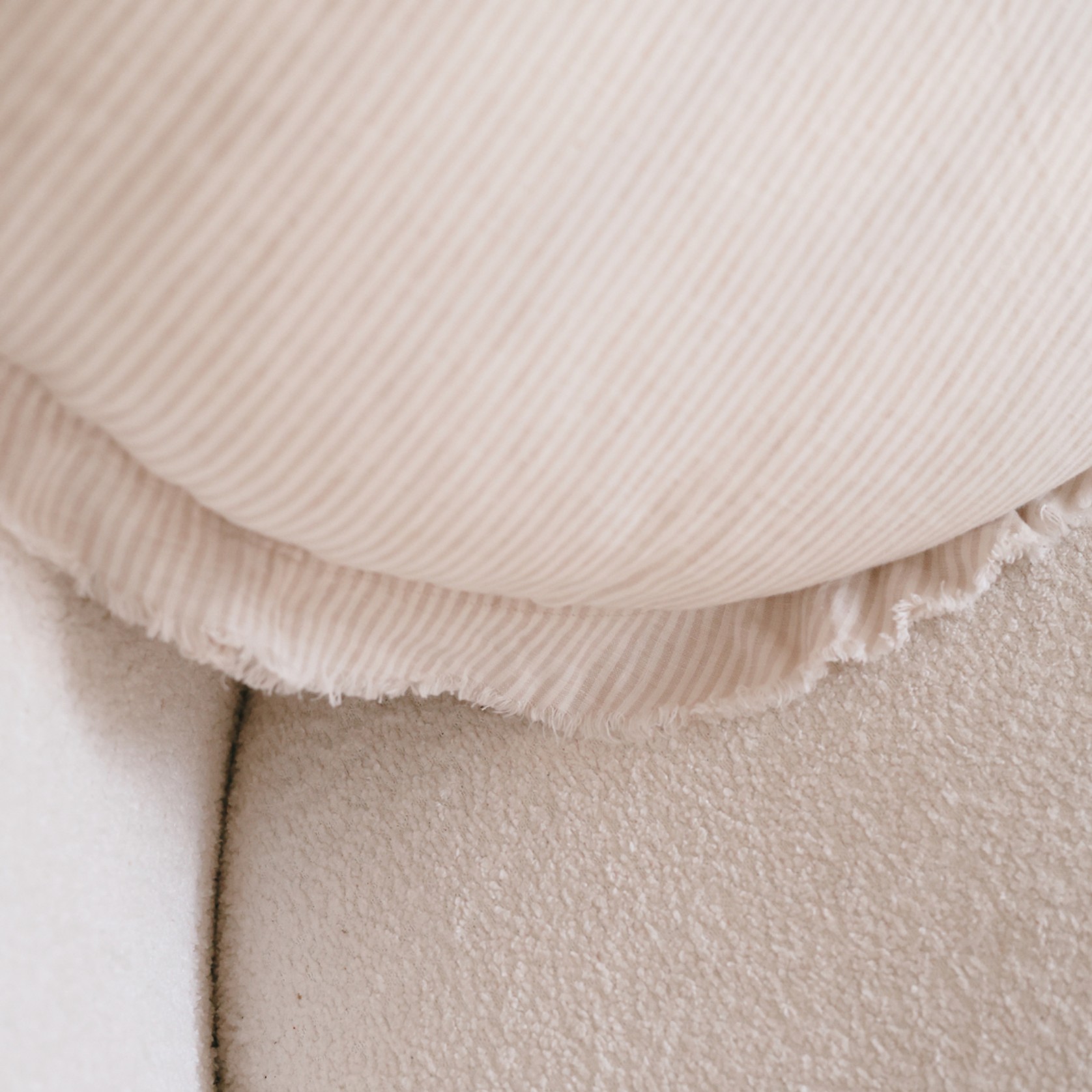 100% Flax Linen Round Feather Filled Cushion | Sand Stripe gallery detail image