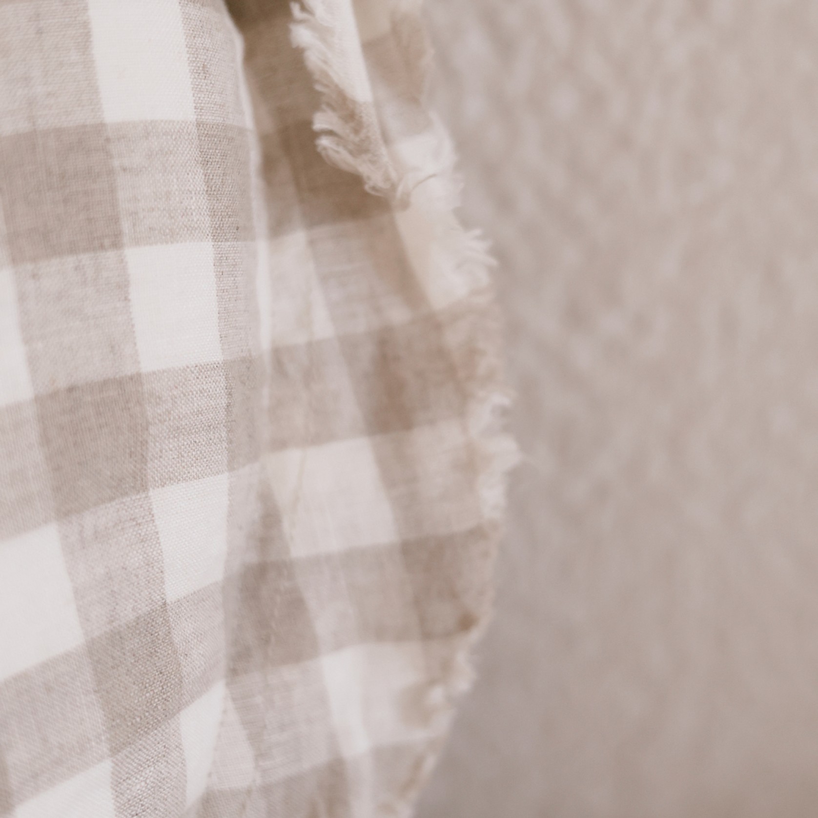 100% Flax Linen Round Feather Filled Cushion | Natural Gingham gallery detail image