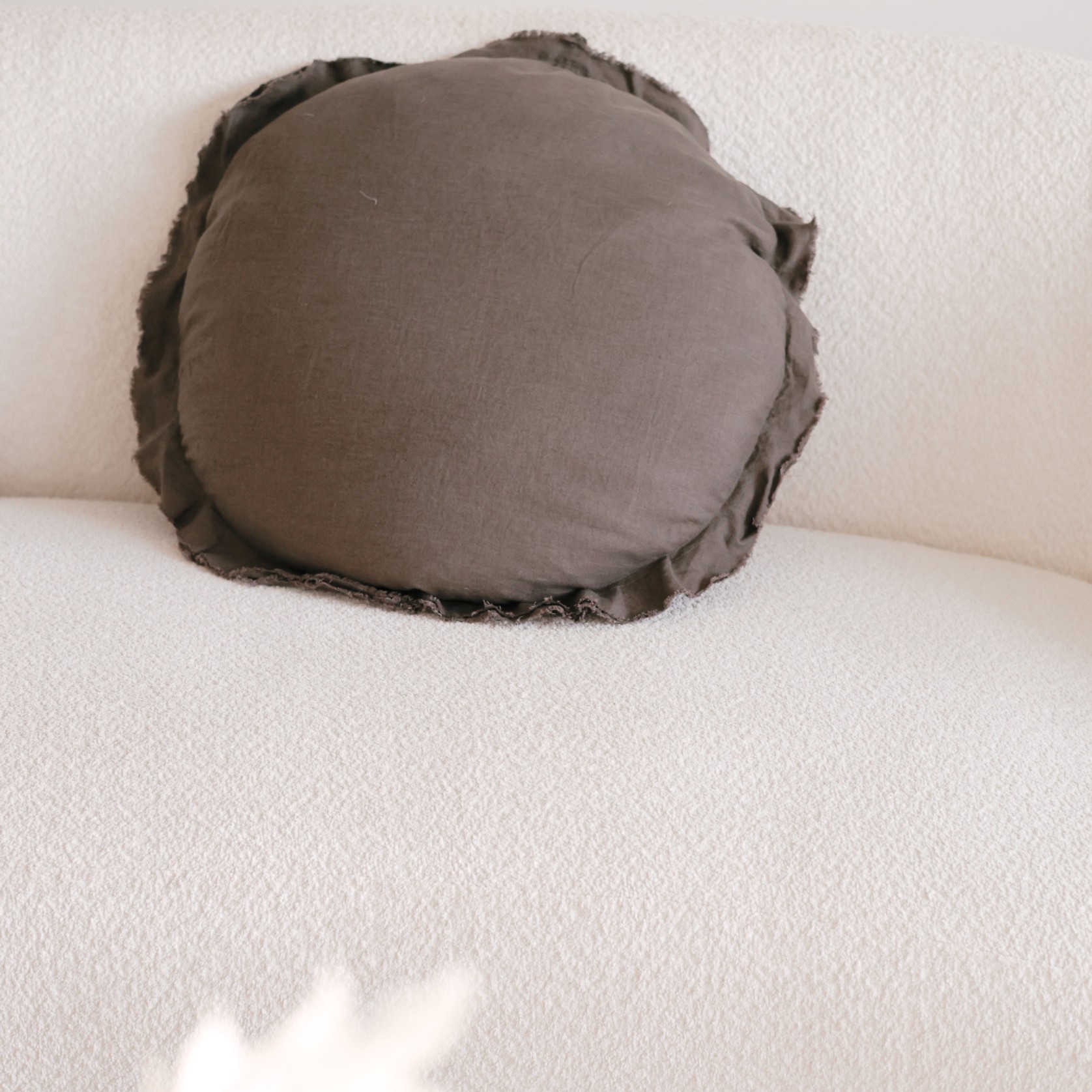 100% Flax Linen Round Feather Filled Cushion- Deep Moss gallery detail image