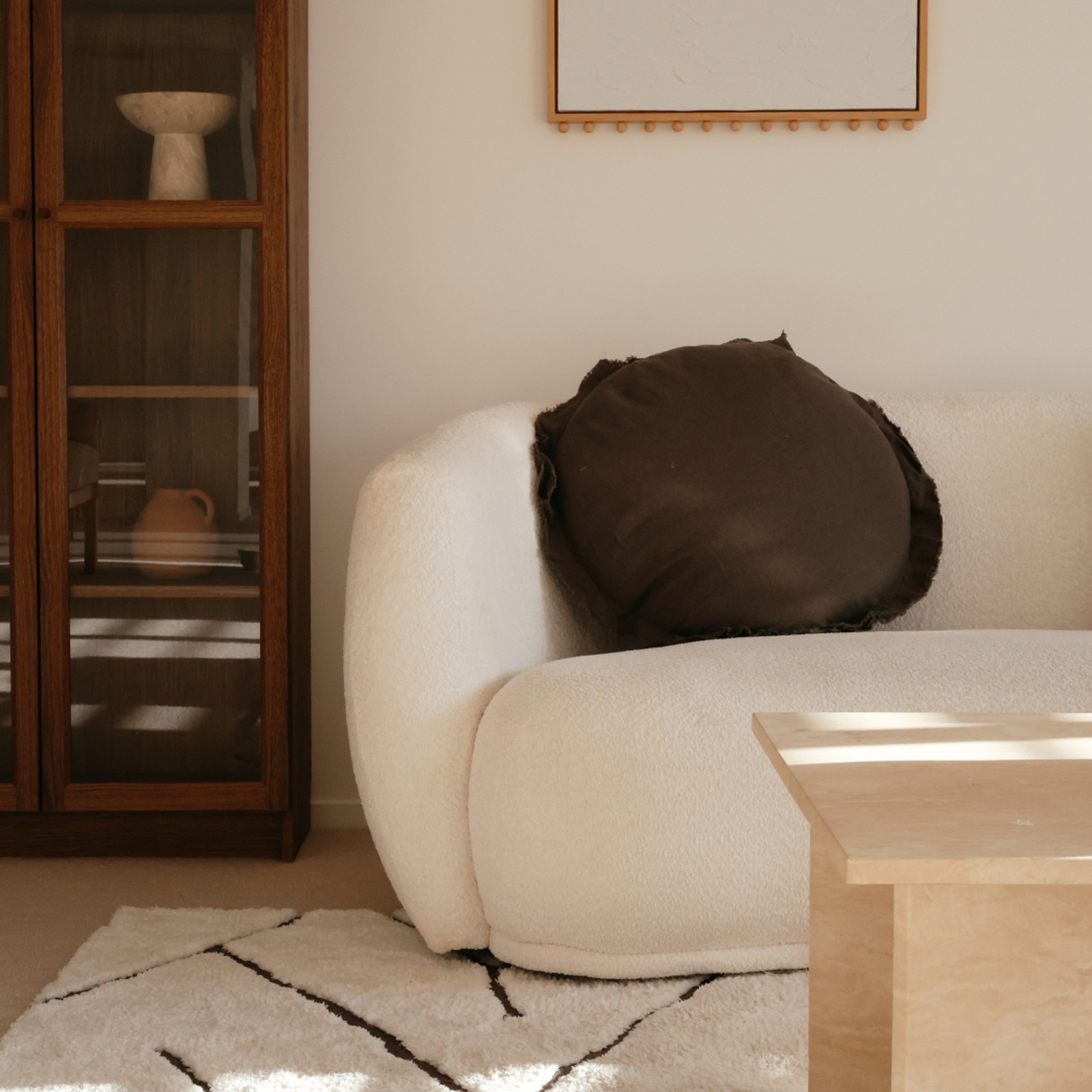 100% Flax Linen Round Feather Filled Cushion- Deep Moss gallery detail image