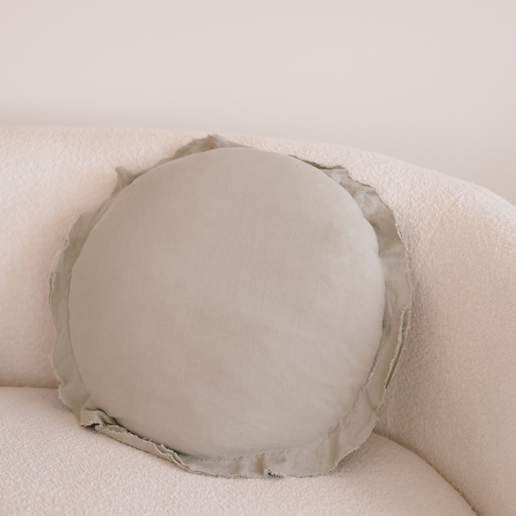 100% Flax Linen Round Feather Filled Cushion | Sage gallery detail image