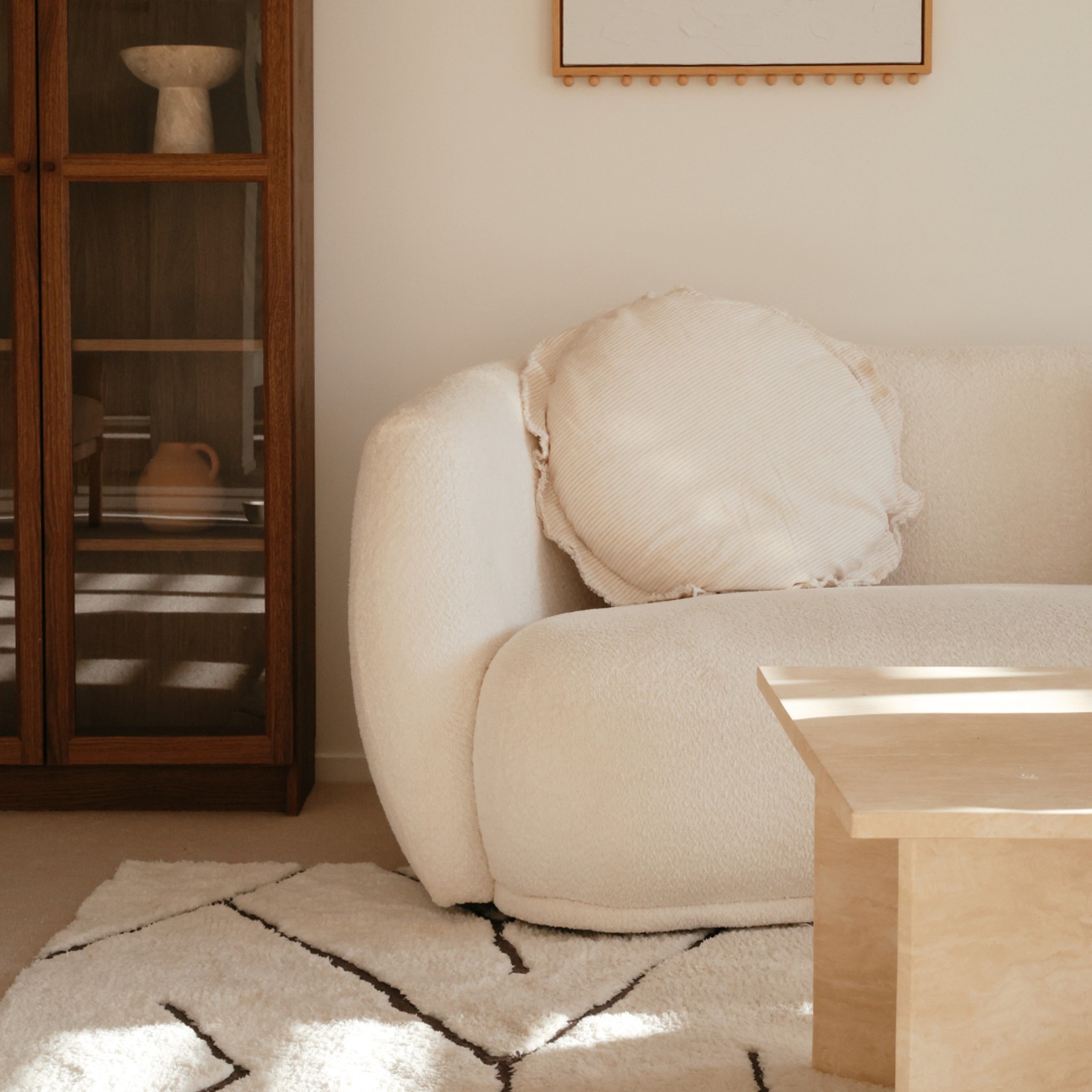 100% Flax Linen Round Feather Filled Cushion | Sand Stripe gallery detail image