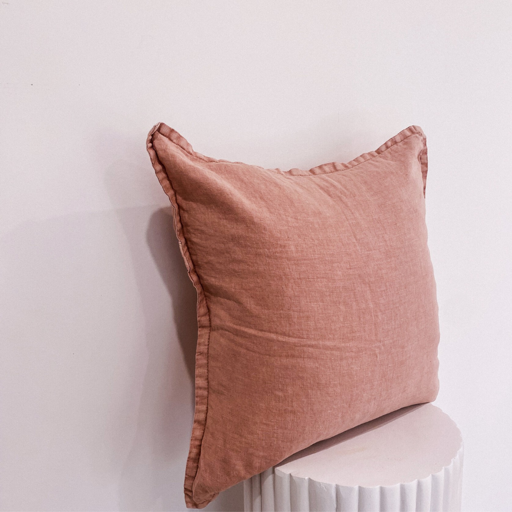 100% Belgium Linen Vintage Washed Cushion - Dusty Rose gallery detail image