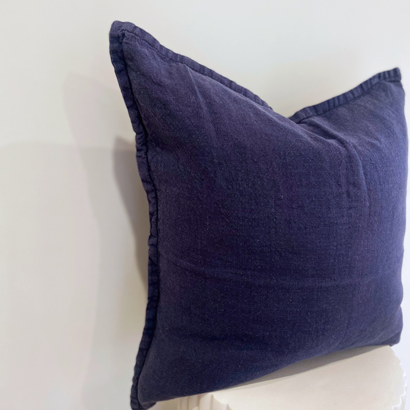 100% Belgium Linen Vintage Washed Cushion - Navy gallery detail image