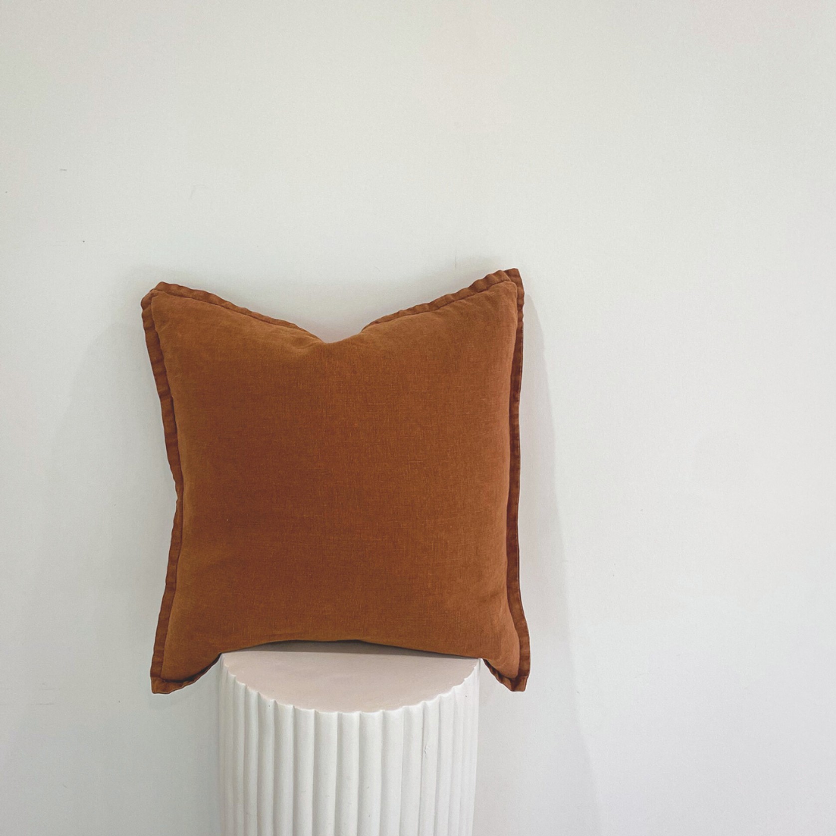100% Belgium Linen Vintage Washed Cushion - Tobacco gallery detail image