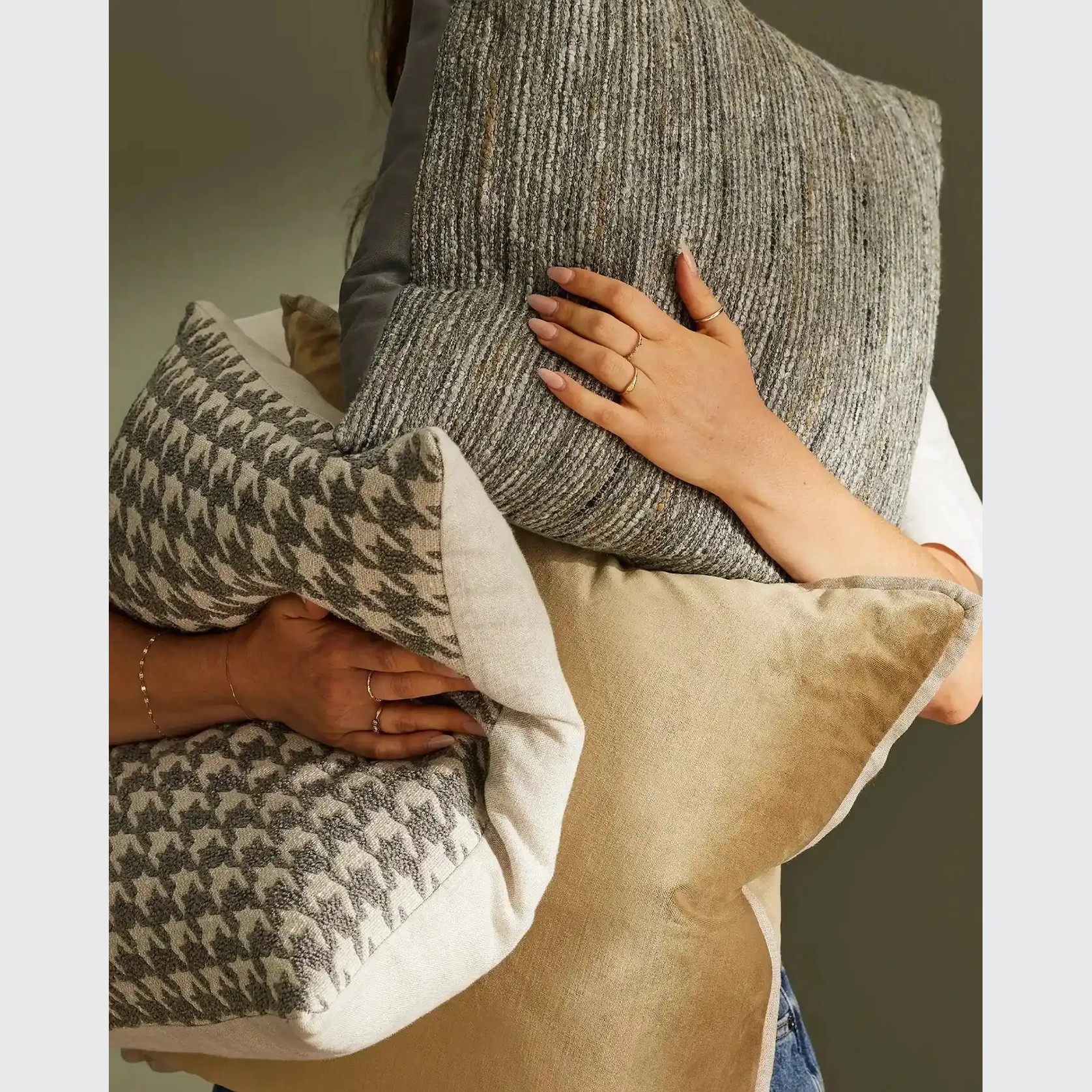Weave Home Giovanni Cushion - Mist | Bouclé Houndstooth gallery detail image