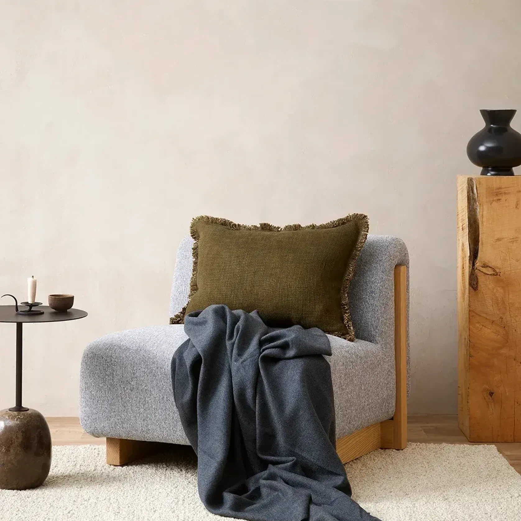 Baya Dover Cushion - Leaf | Lumbar with Fringe gallery detail image