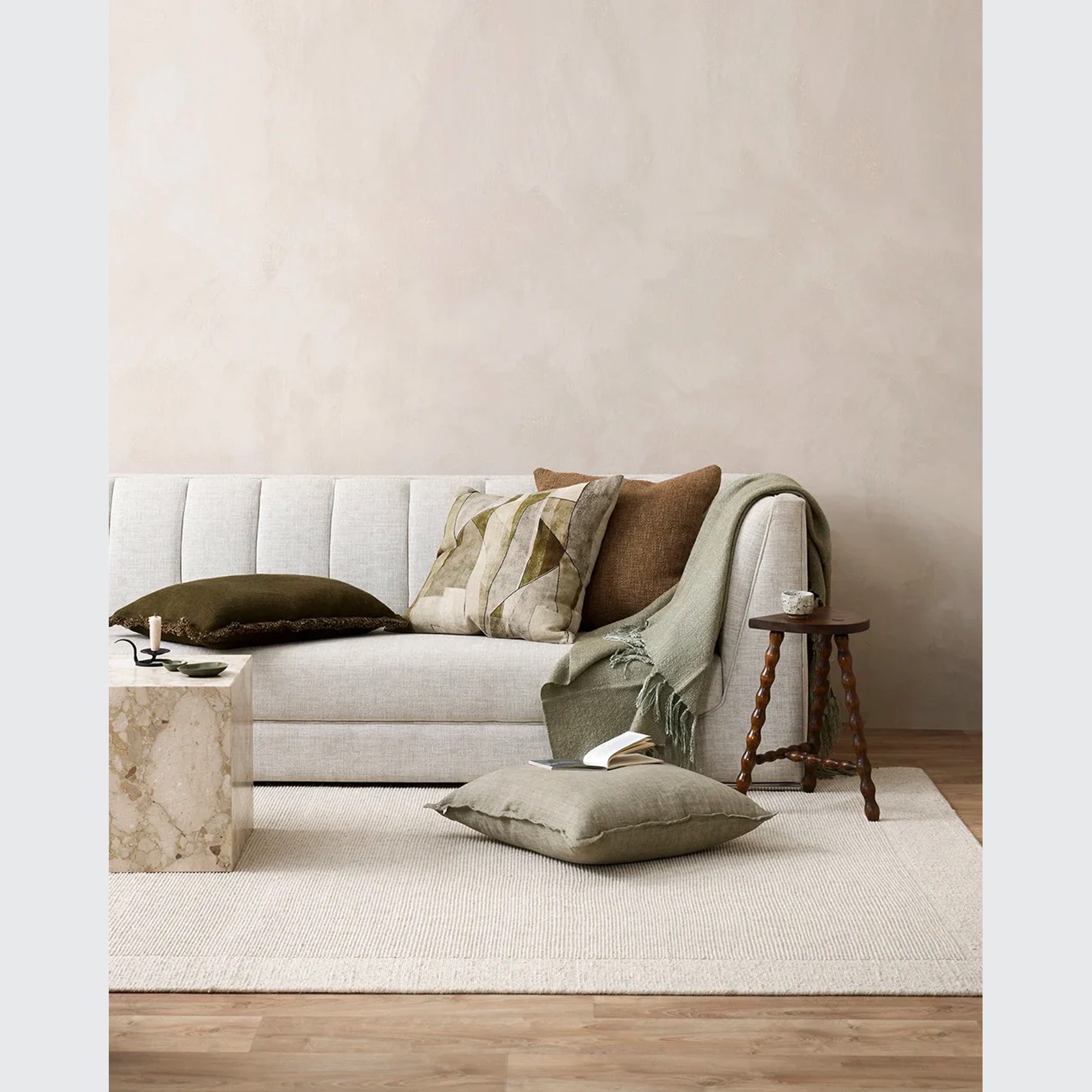Baya Grove Linen Cushion - Olive | Abstract Print gallery detail image