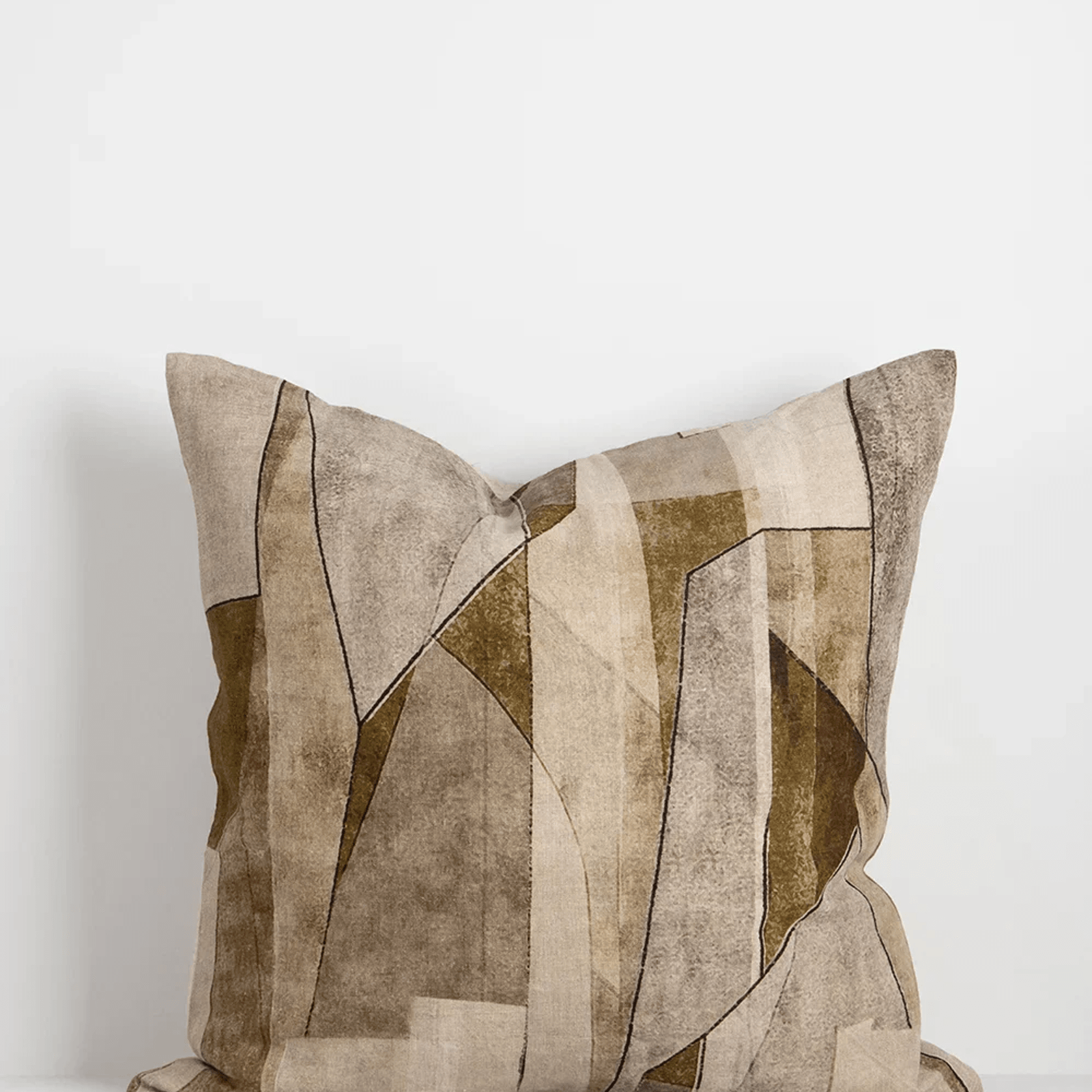 Baya Grove Linen Cushion - Olive | Abstract Print gallery detail image