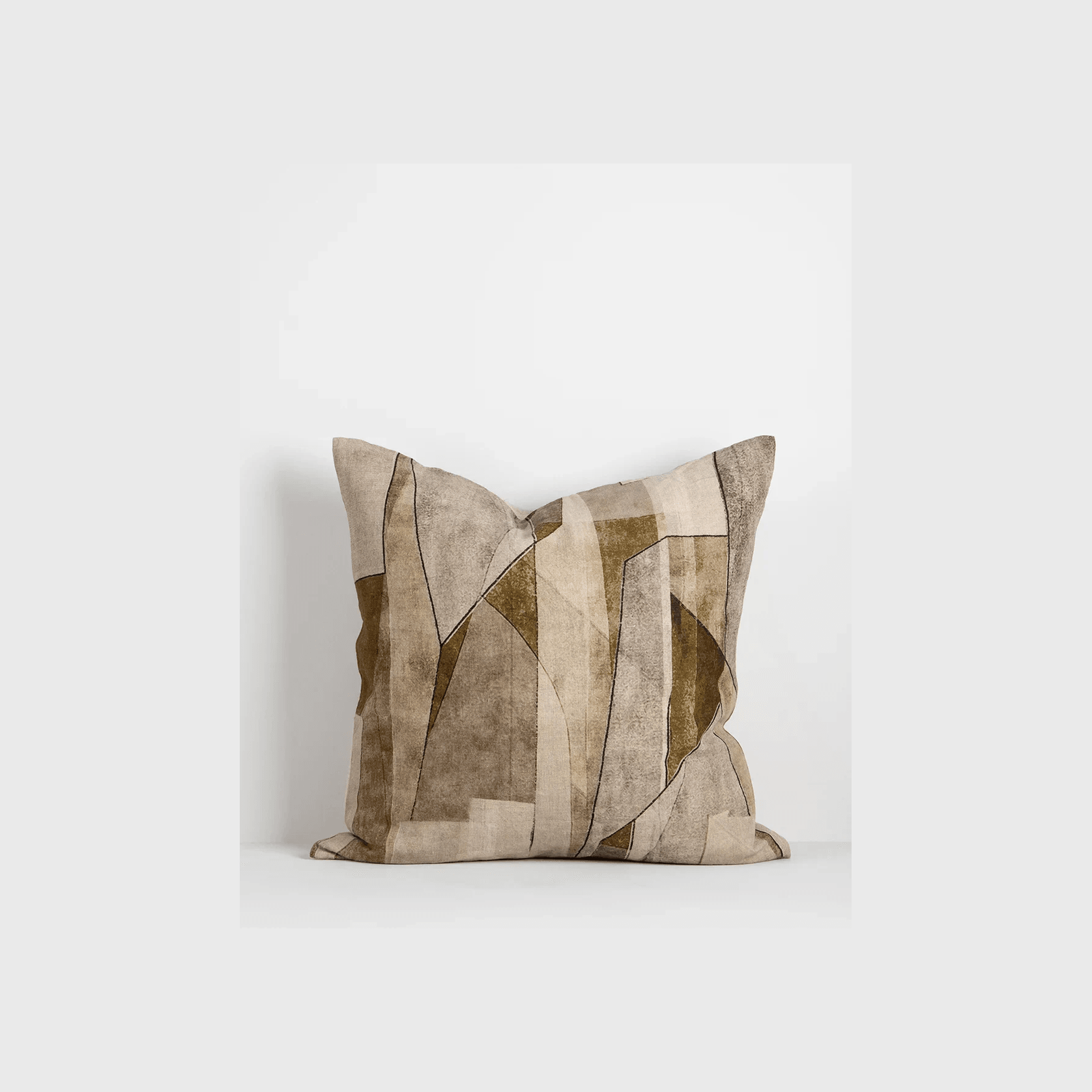 Baya Grove Linen Cushion - Olive | Abstract Print gallery detail image