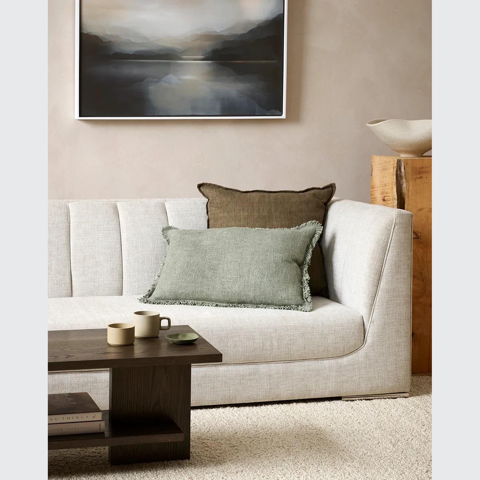 Baya Dover Cushion - Sage | Lumbar with Fringe gallery detail image