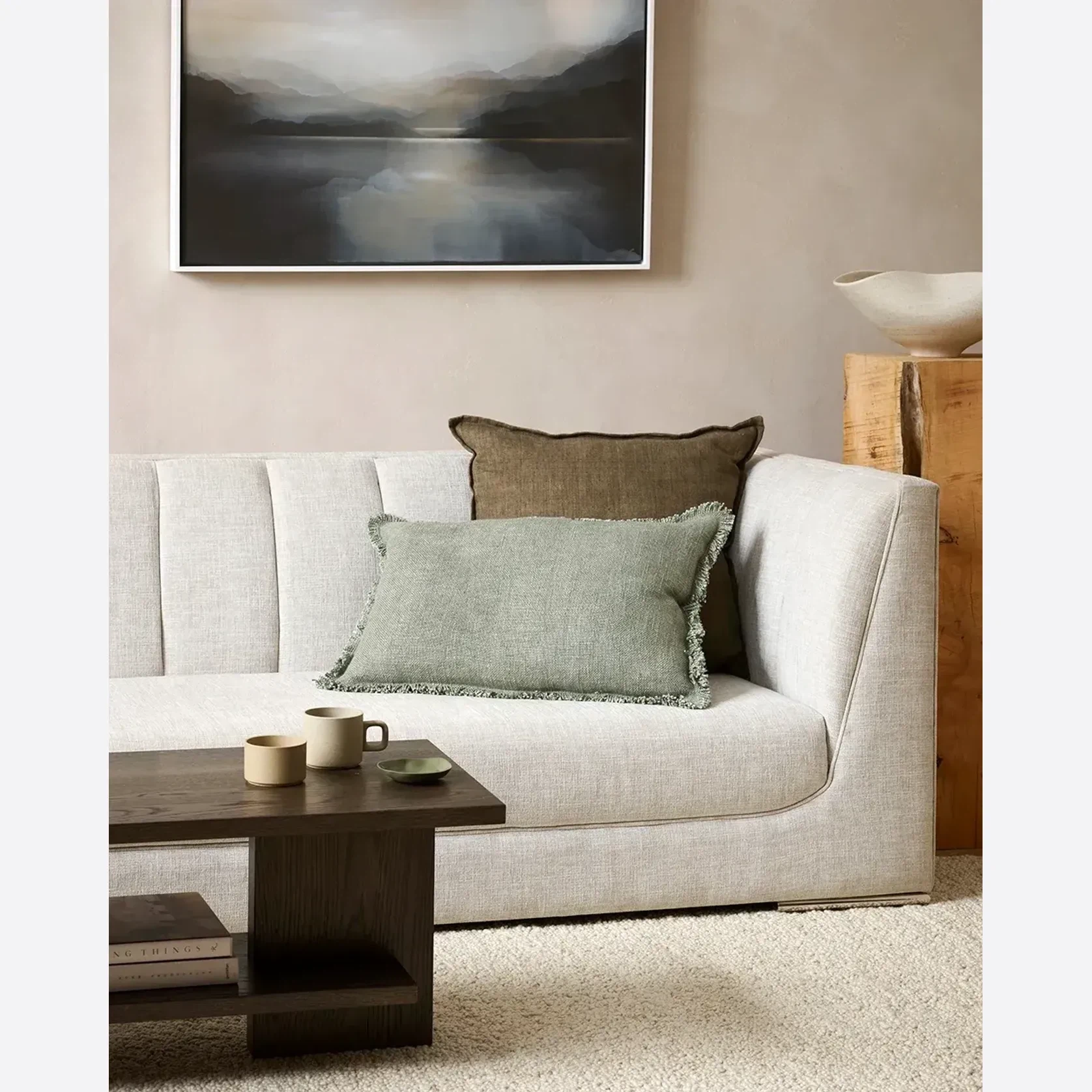 Baya Dover Cushion - Sage | Lumbar with Fringe gallery detail image
