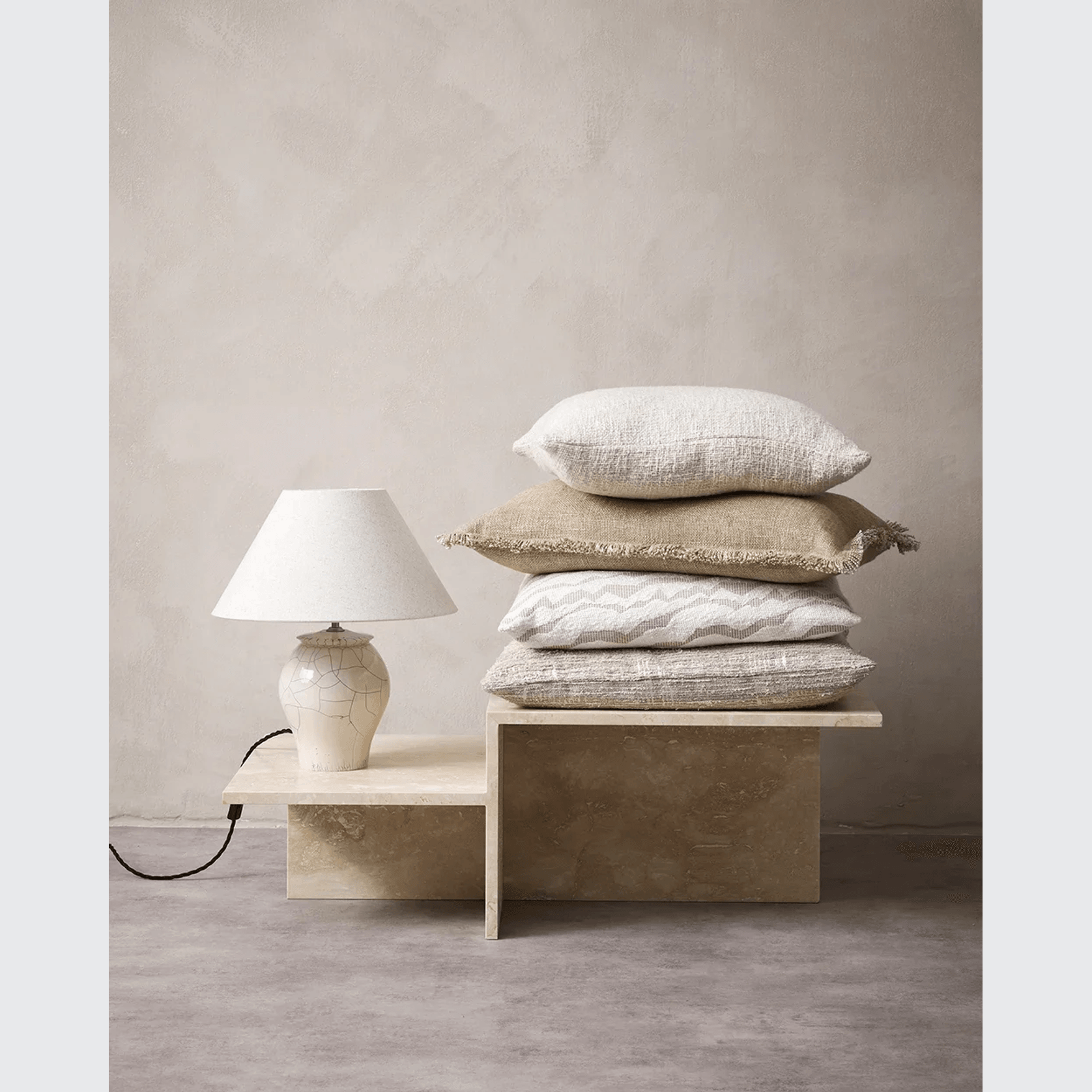 Baya Dover Cushion - Natural | Lumbar with Fringe gallery detail image