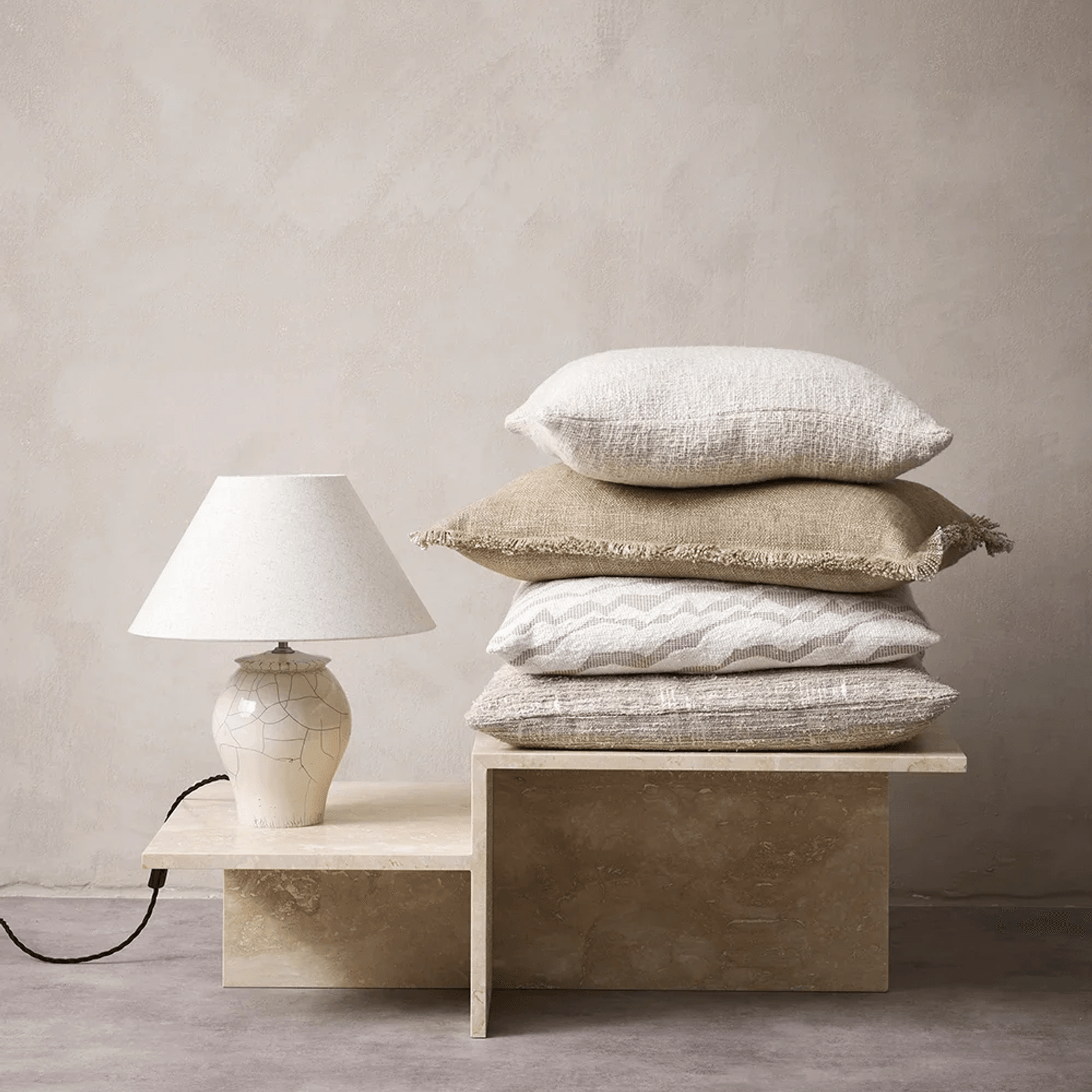 Baya Dover Cushion - Natural | Lumbar with Fringe gallery detail image