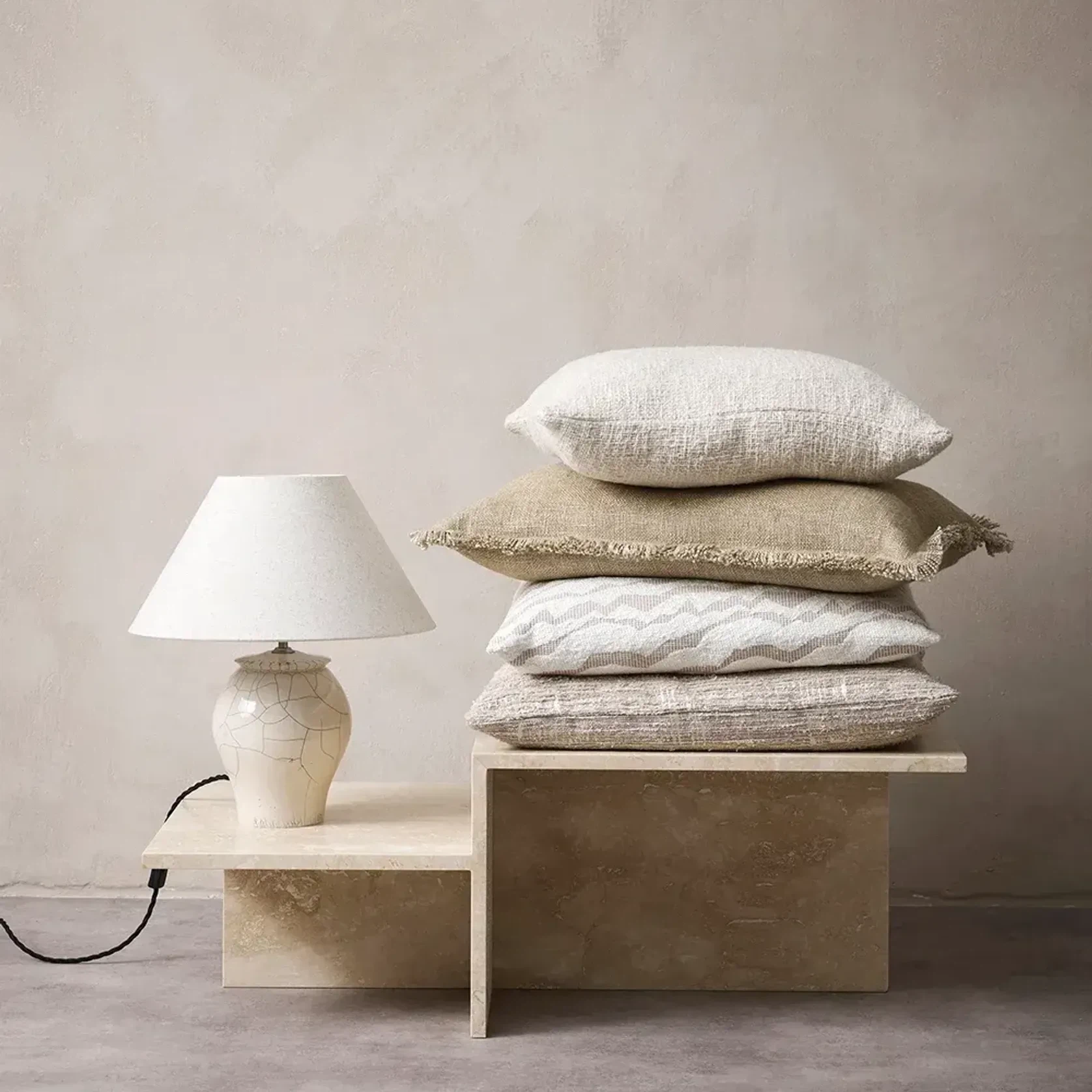 Baya Dover Cushion - Natural | Lumbar with Fringe gallery detail image