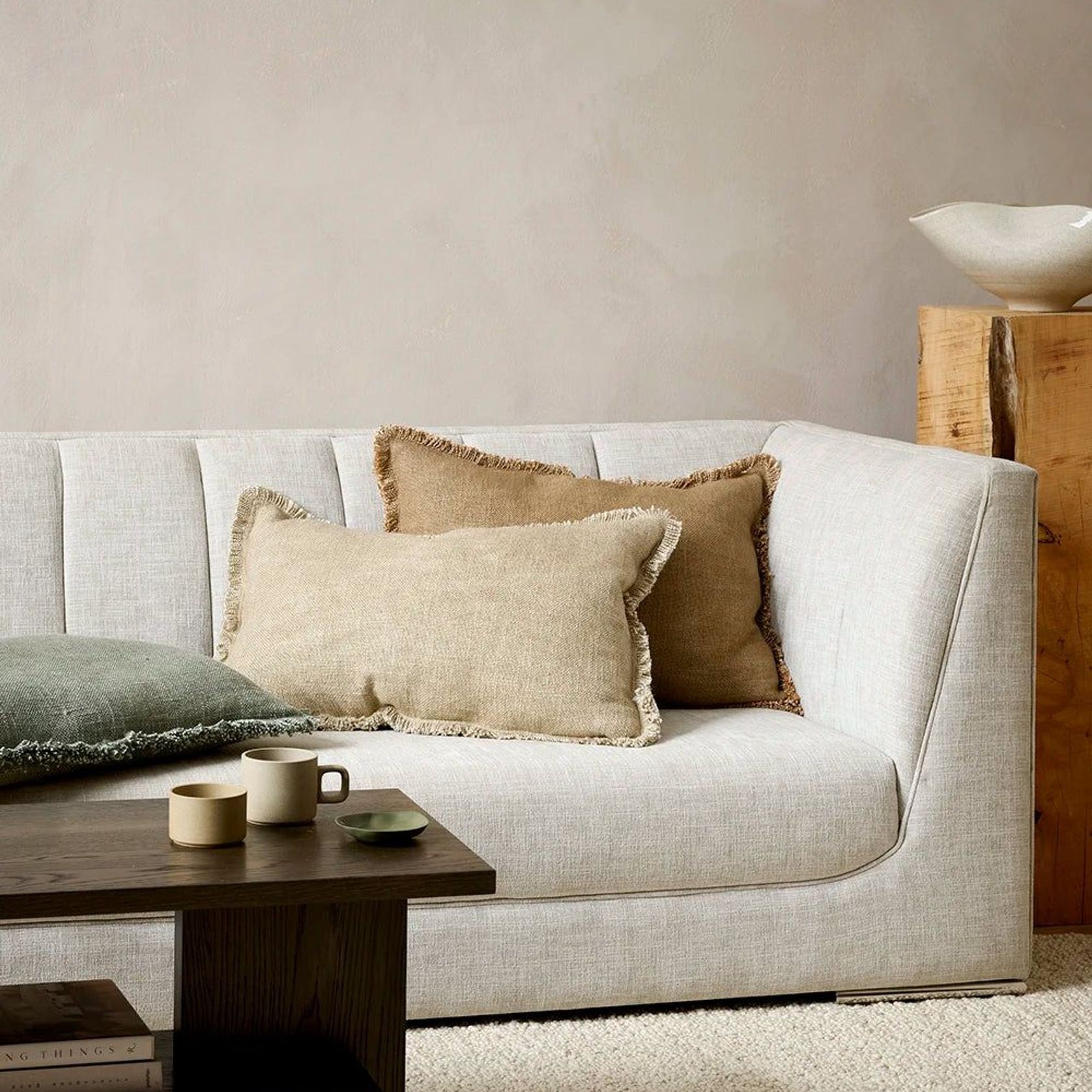 Baya Dover Cushion - Natural | Lumbar with Fringe gallery detail image