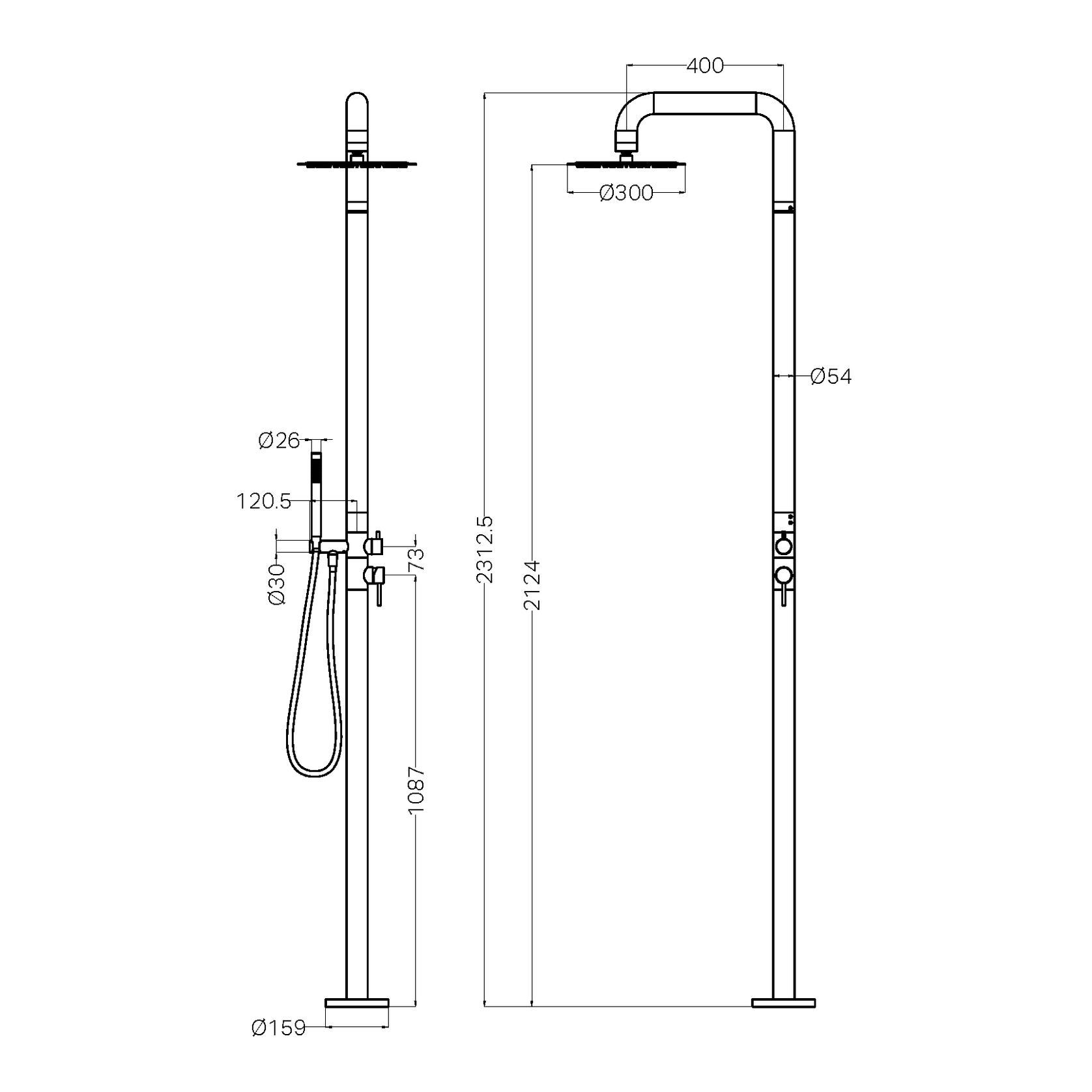 Zen SS316L Outdoor Freestanding Shower | Brushed Gold gallery detail image