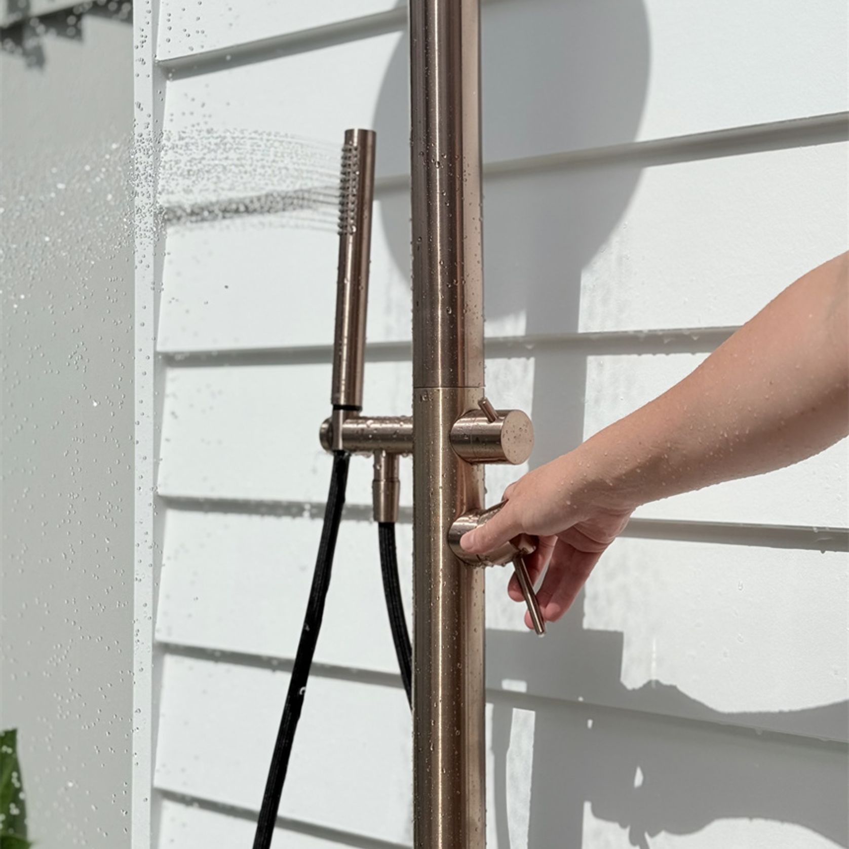 Zen SS316L Outdoor Freestanding Shower Column | Brushed Bronze gallery detail image