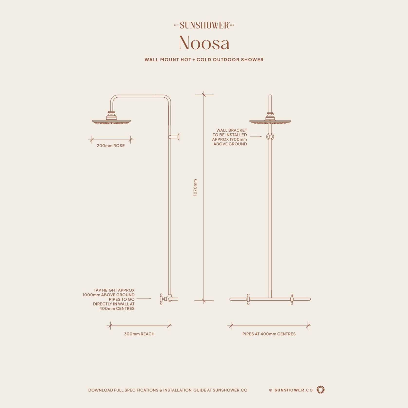 Noosa Wall Mount Outdoor Shower | Hot+Cold | White gallery detail image