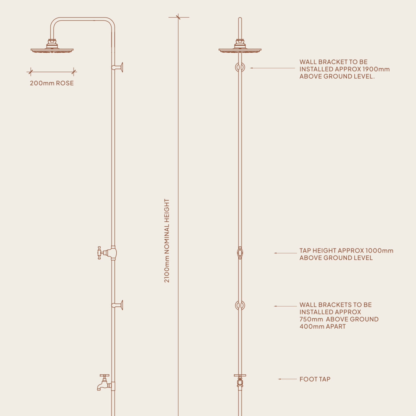 Cottesloe Outdoor Shower with Foot Tap | Cold | Copper gallery detail image