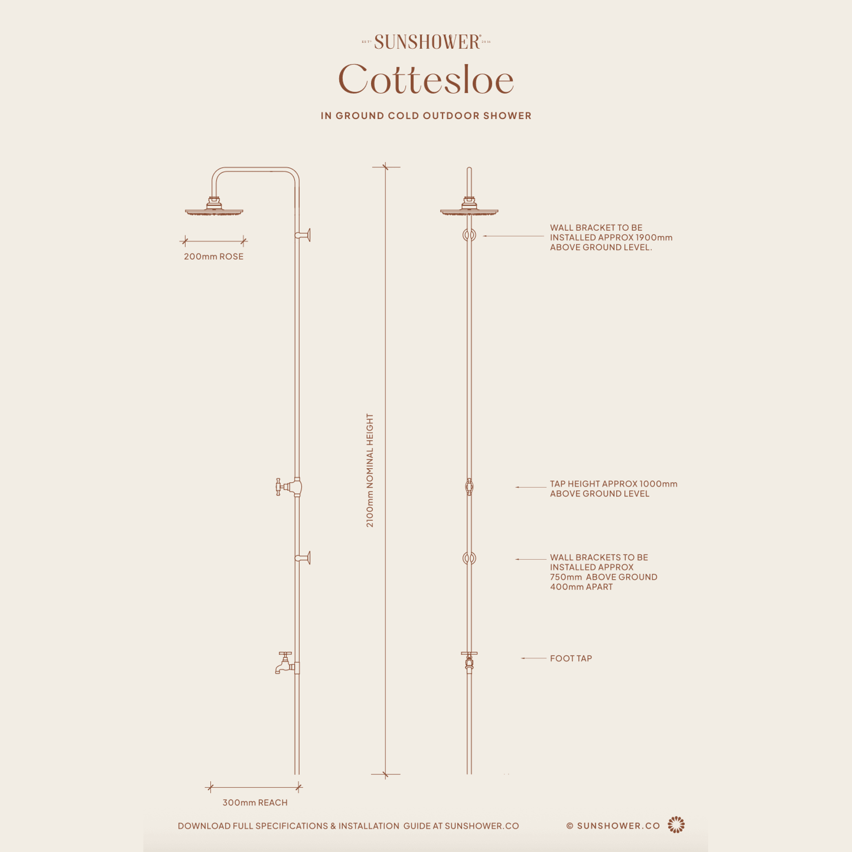 Cottesloe Outdoor Shower with Foot Tap | Cold | Brass gallery detail image