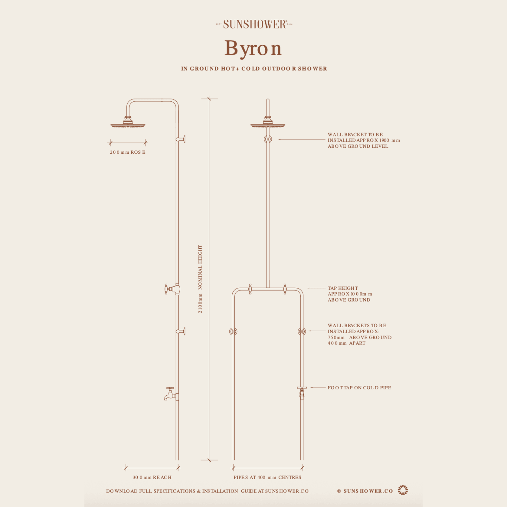 Byron Outdoor Shower with Foot Tap | Hot+Cold | Brass gallery detail image