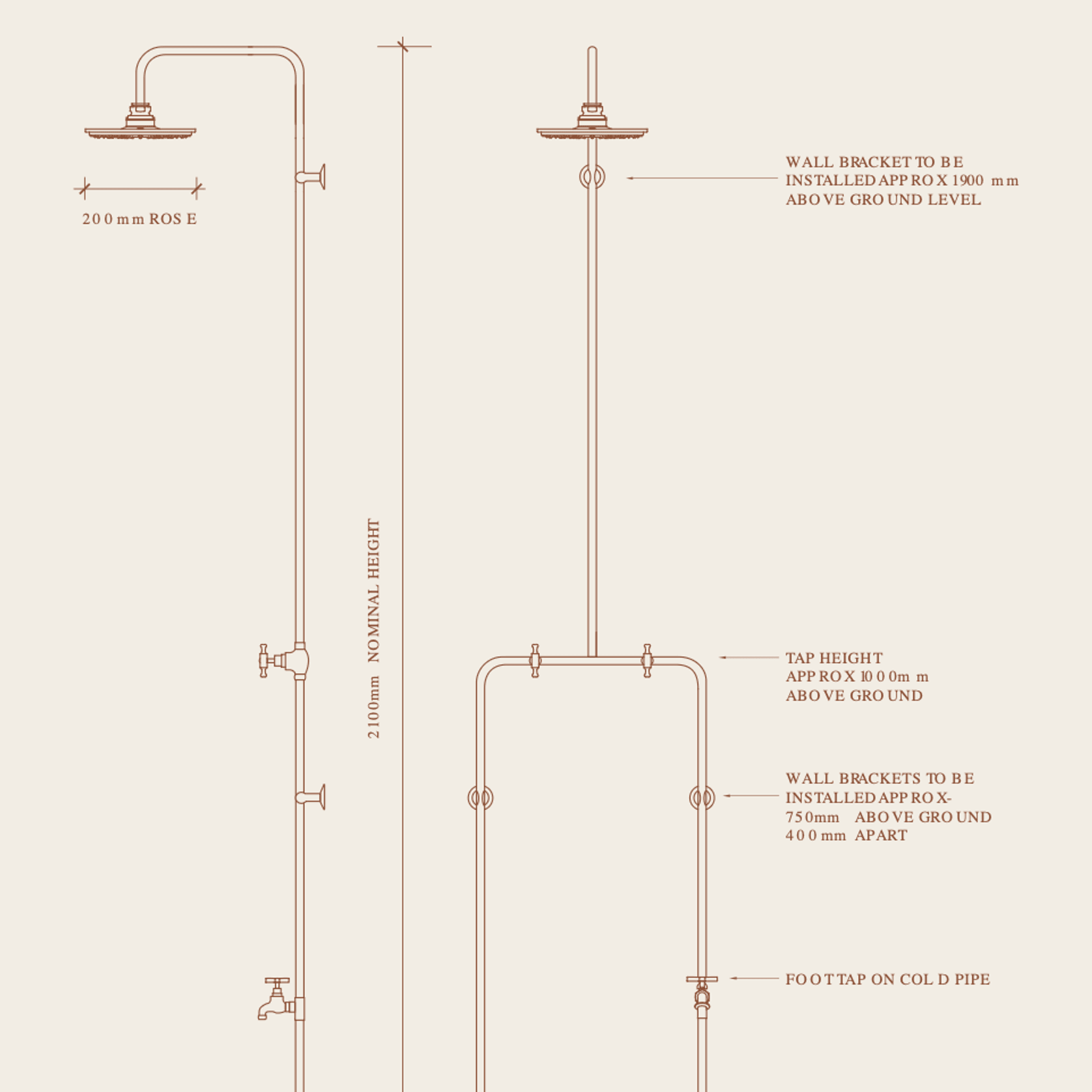 Byron Outdoor Shower with Foot Tap | Hot+Cold | Brass gallery detail image