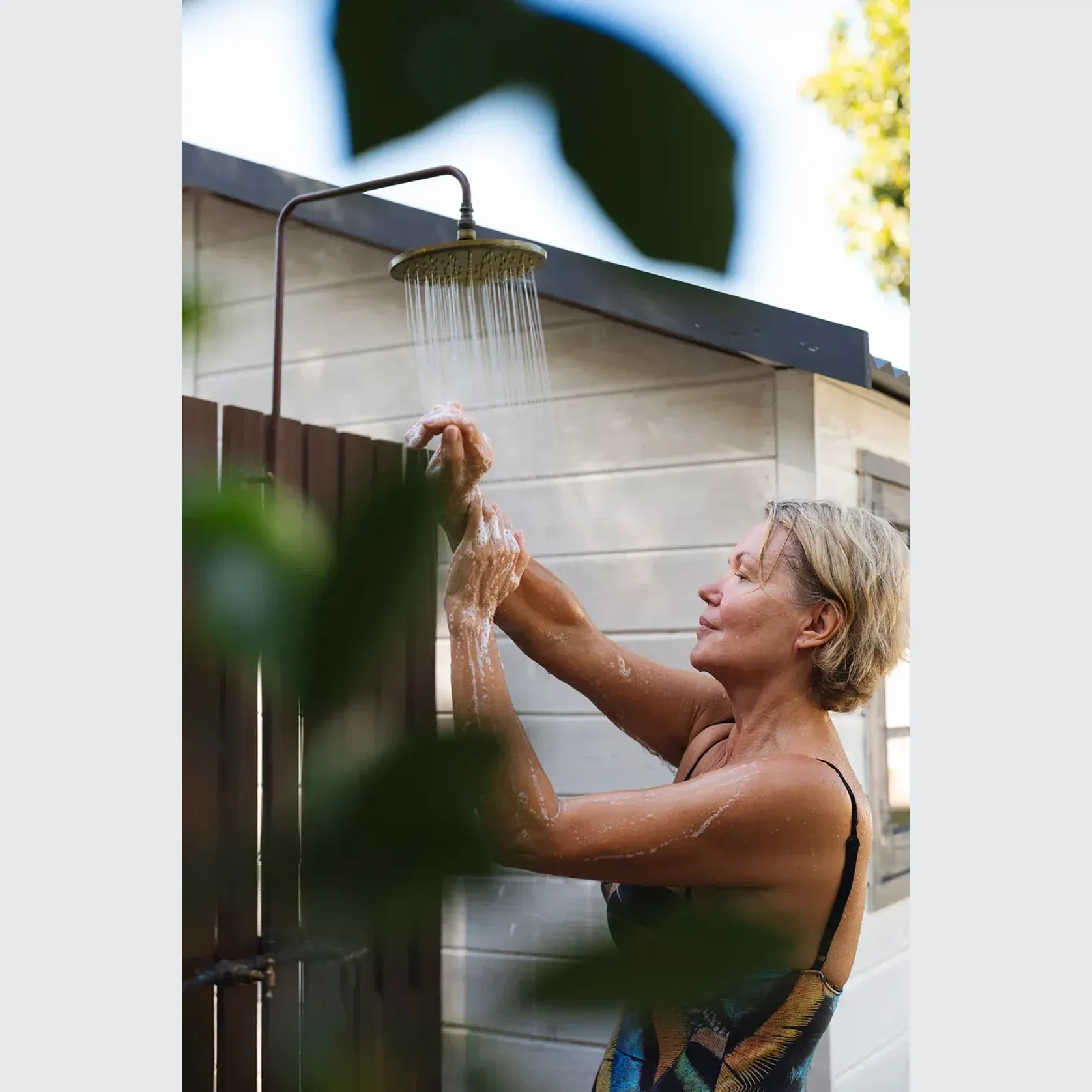 Byron Outdoor Shower with Foot Tap | Hot+Cold | Brass gallery detail image