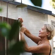 Byron Outdoor Shower with Foot Tap | Hot+Cold | Brass gallery detail image