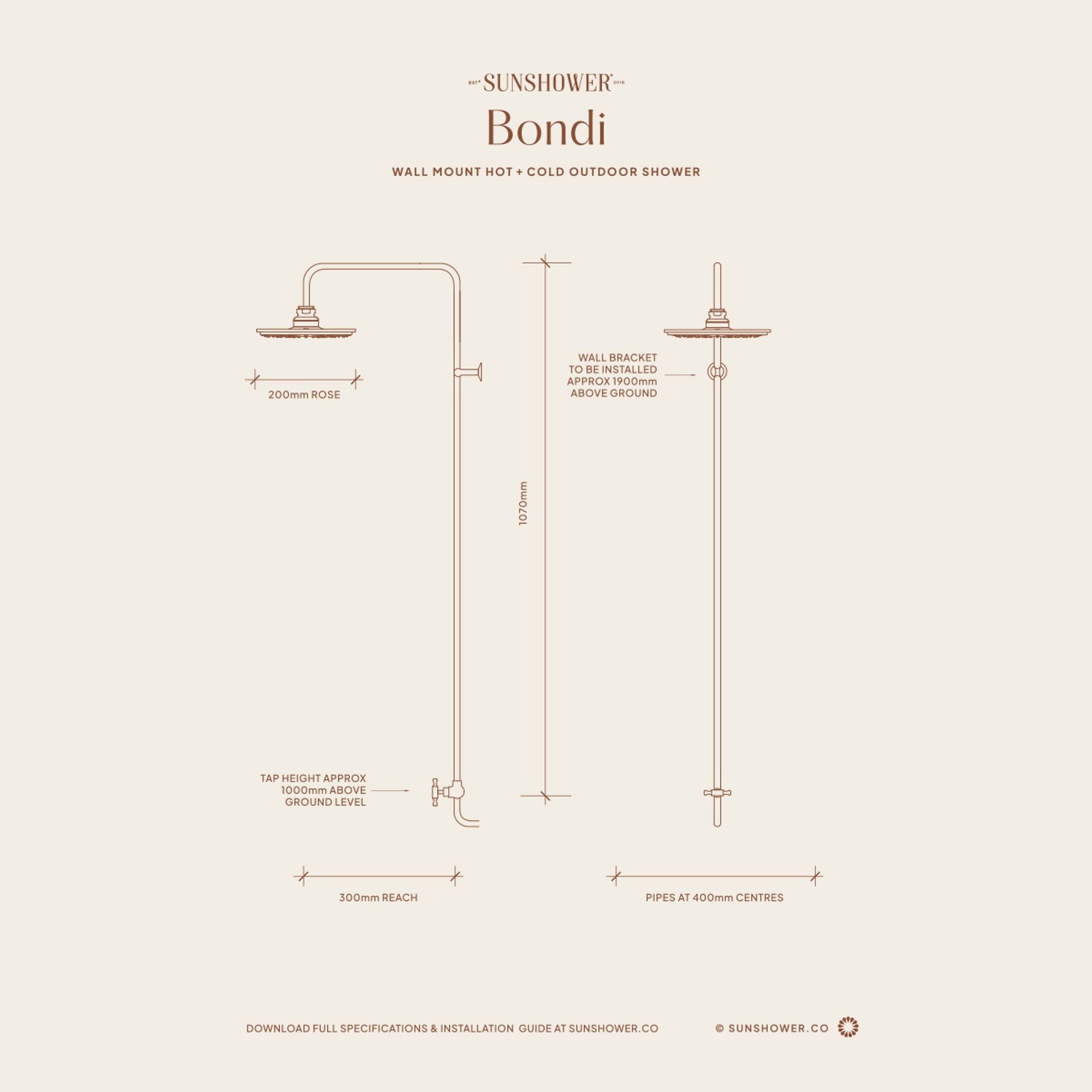 Bondi Wall Mount Outdoor Shower | Cold | Brass gallery detail image