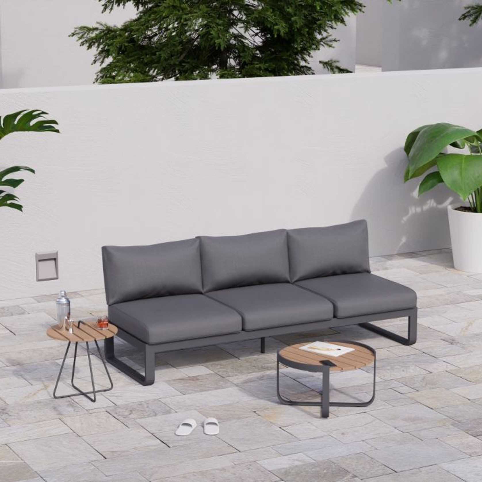 Fino Outdoor 3 Seater Sunlounge in Matt Charcoal Frame / Dark Grey Fabric gallery detail image