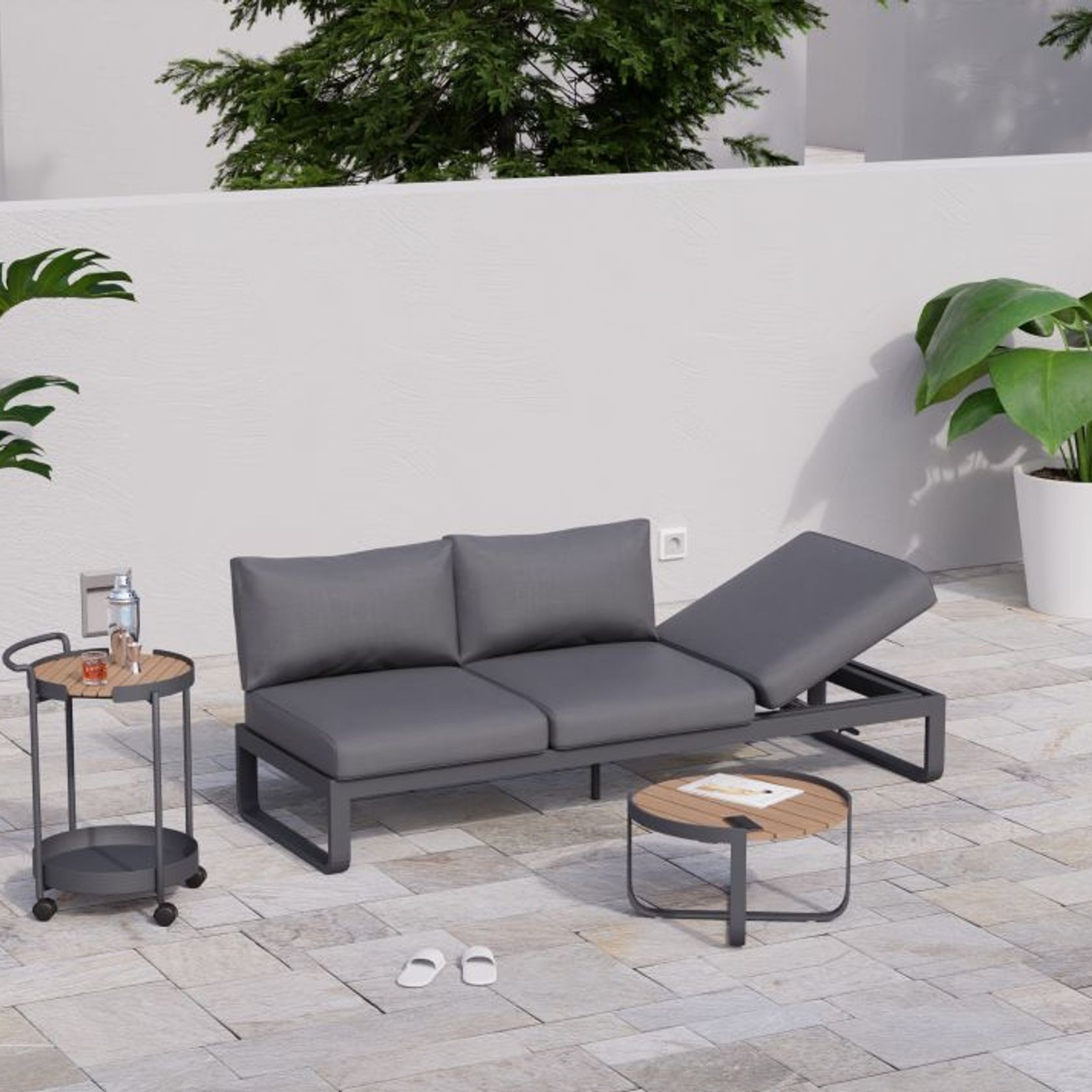 Fino Outdoor 3 Seater Sunlounge in Matt Charcoal Frame / Dark Grey Fabric gallery detail image