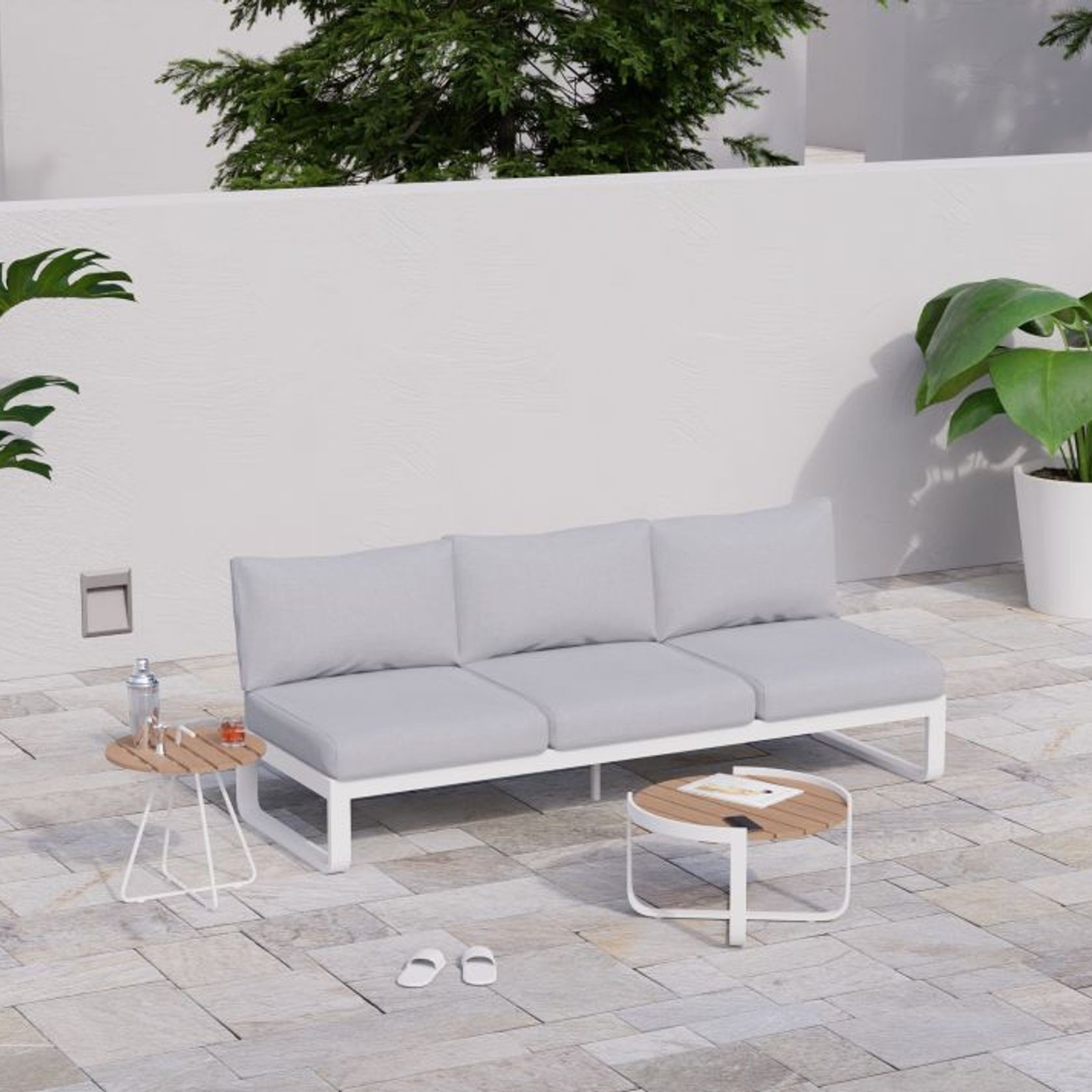 Fino Outdoor 3 Seater Sunlounge in Matt White Frame / Light Grey Fabric gallery detail image