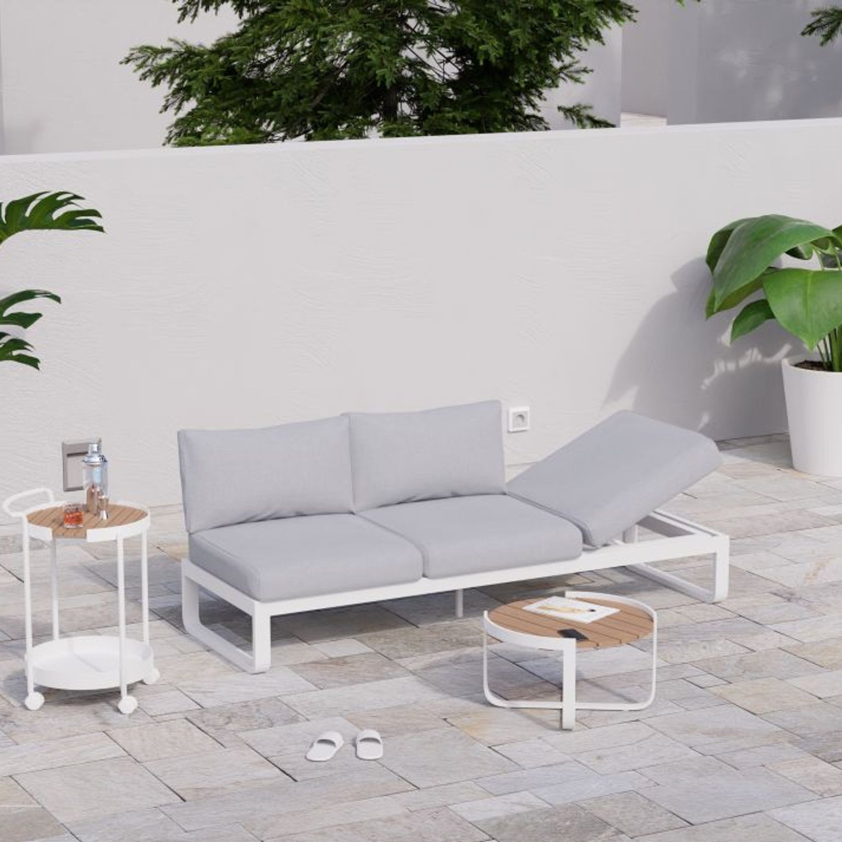 Fino Outdoor 3 Seater Sunlounge in Matt White Frame / Light Grey Fabric gallery detail image
