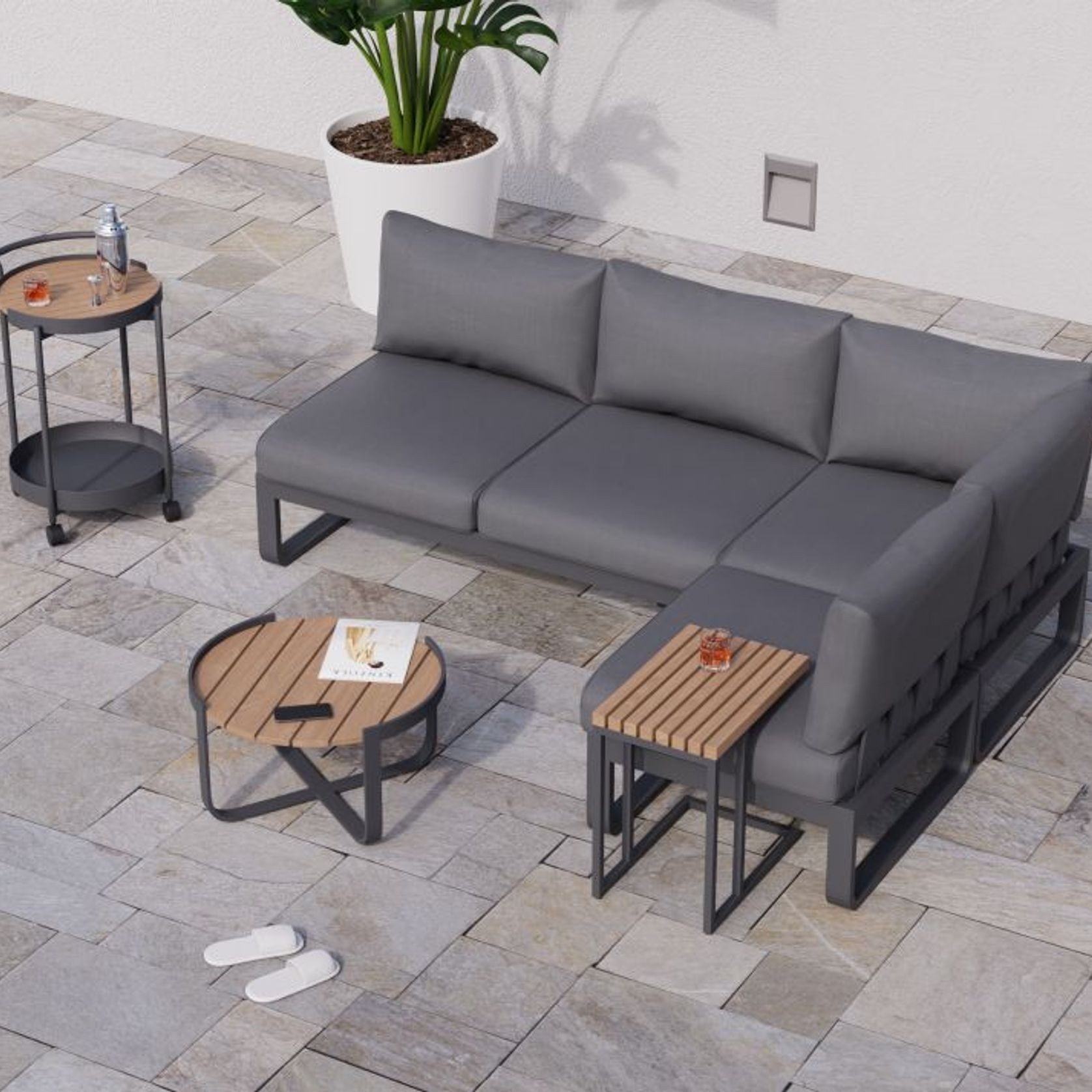 Fino Config C - Outdoor Modular Sofa in Matt Charcoal gallery detail image