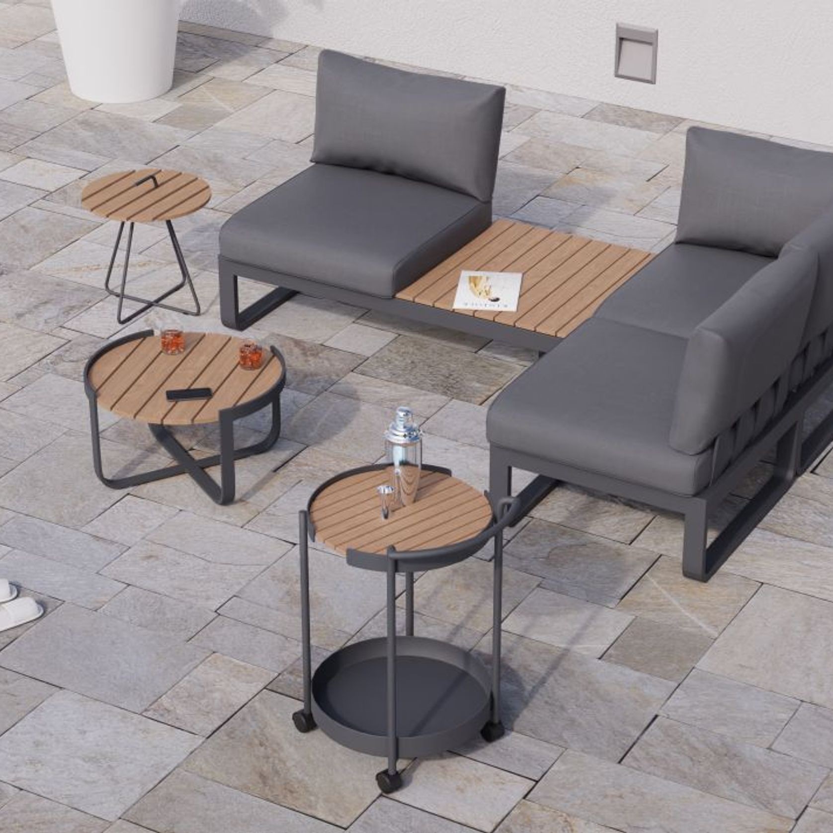 Fino Config D - Outdoor Modular Sofa in Matt Charcoal gallery detail image