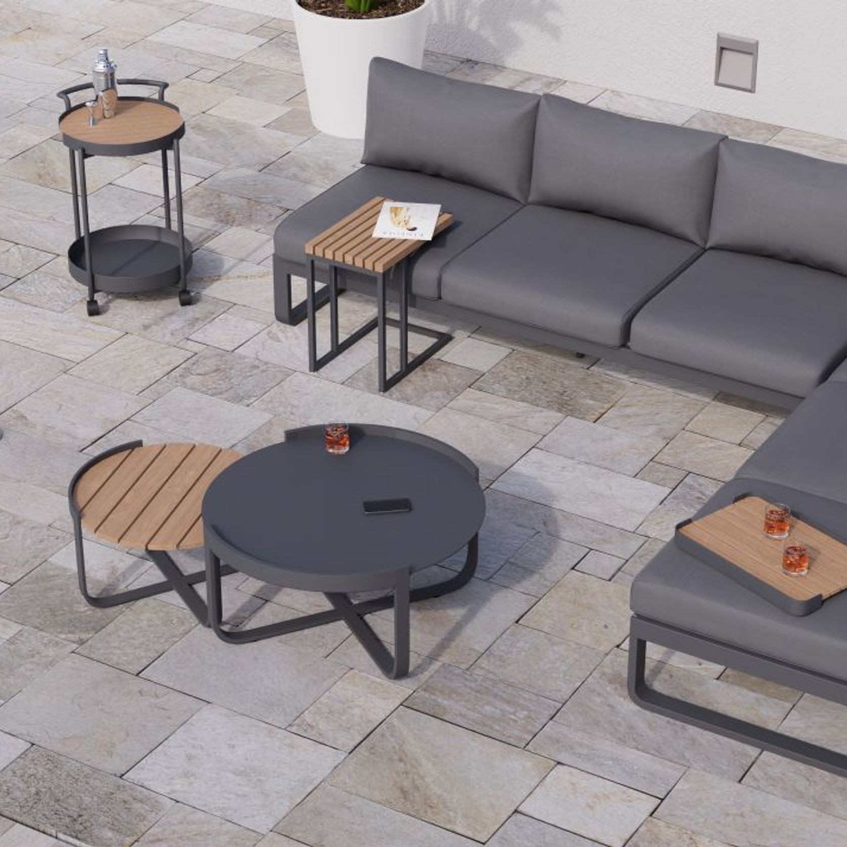 Fino Config E - Outdoor Modular Sofa in Matt Charcoal gallery detail image
