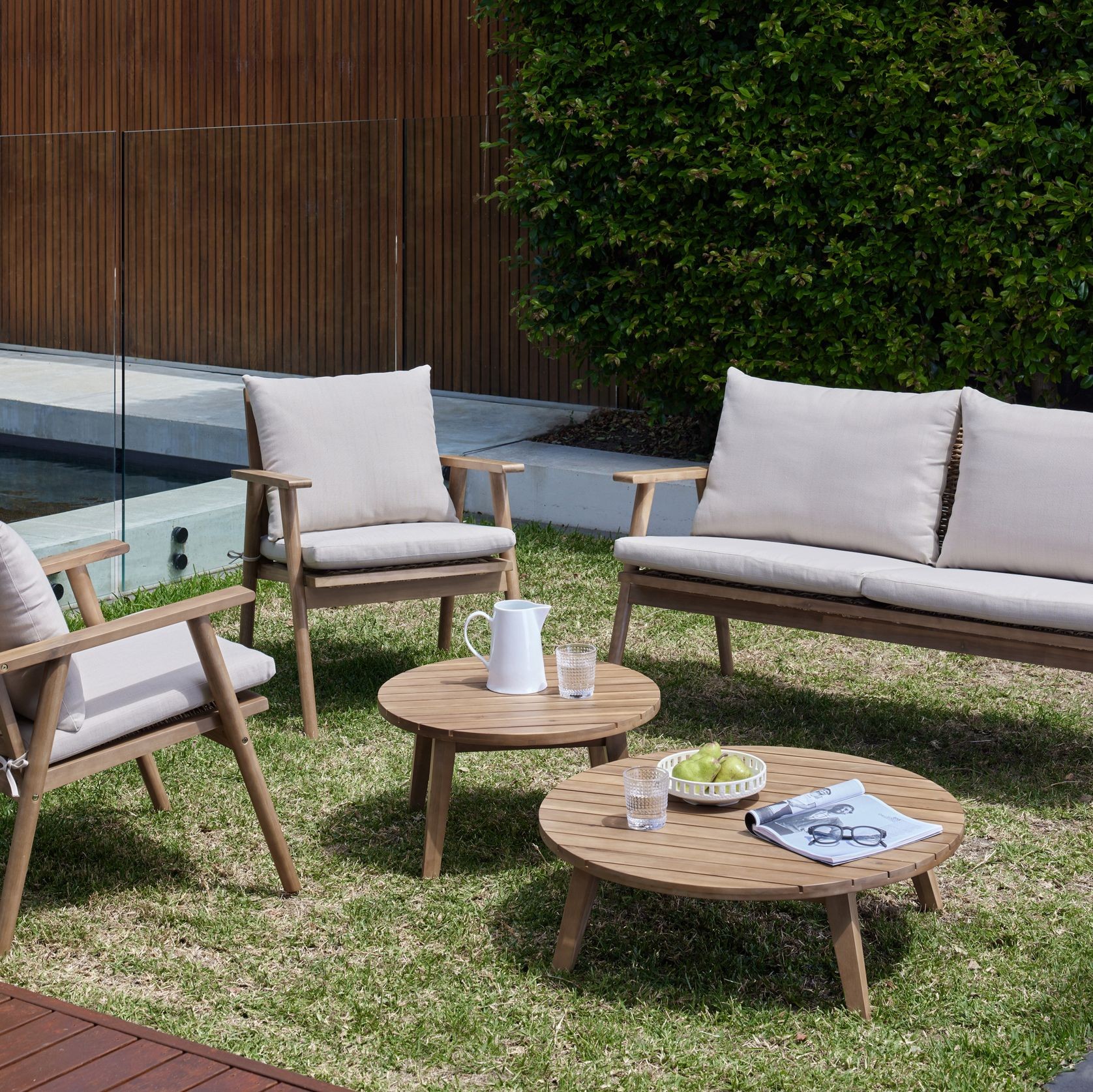 Manado 5PCE Acacia & Wicker Outdoor Lounge Set gallery detail image