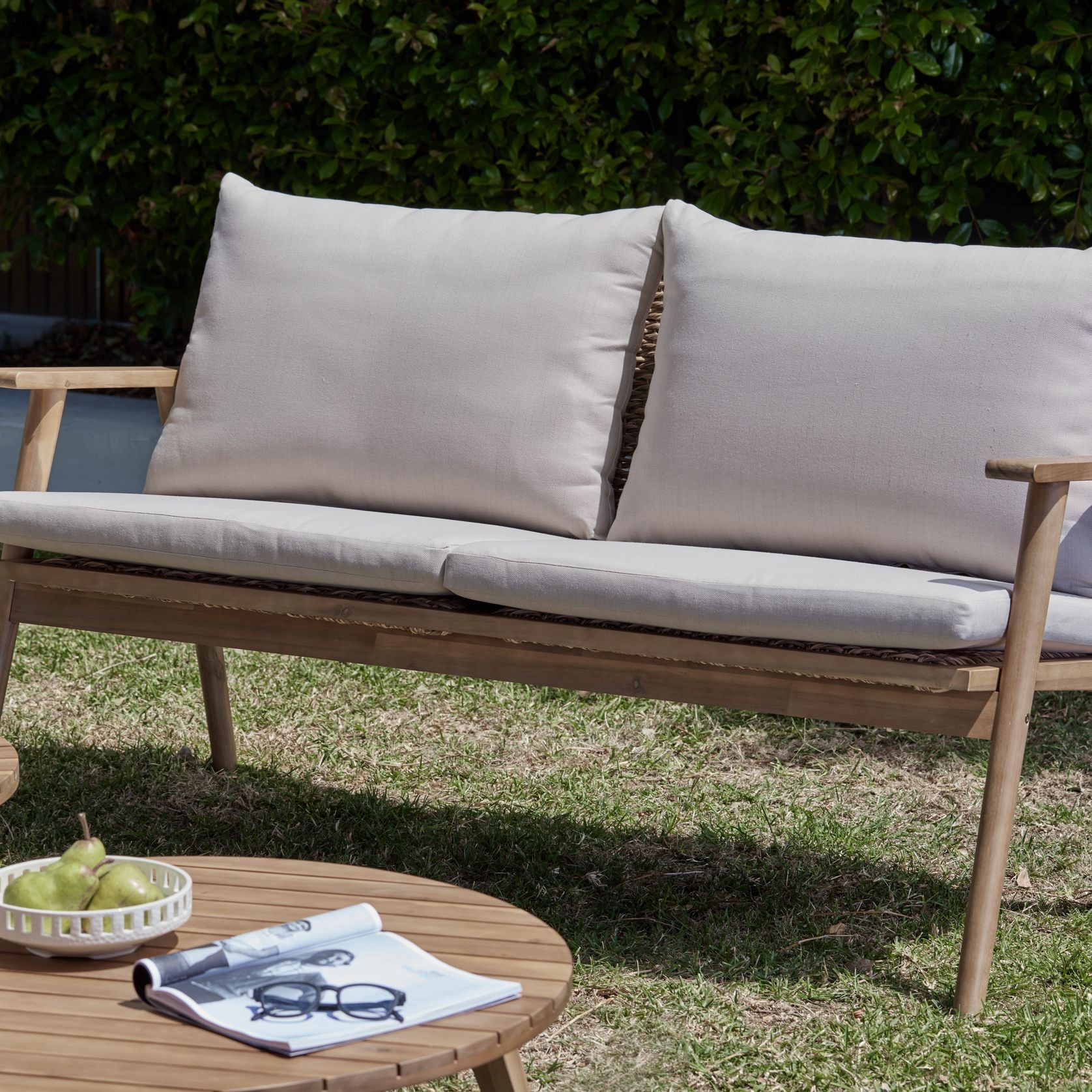 Manado 5PCE Acacia & Wicker Outdoor Lounge Set gallery detail image